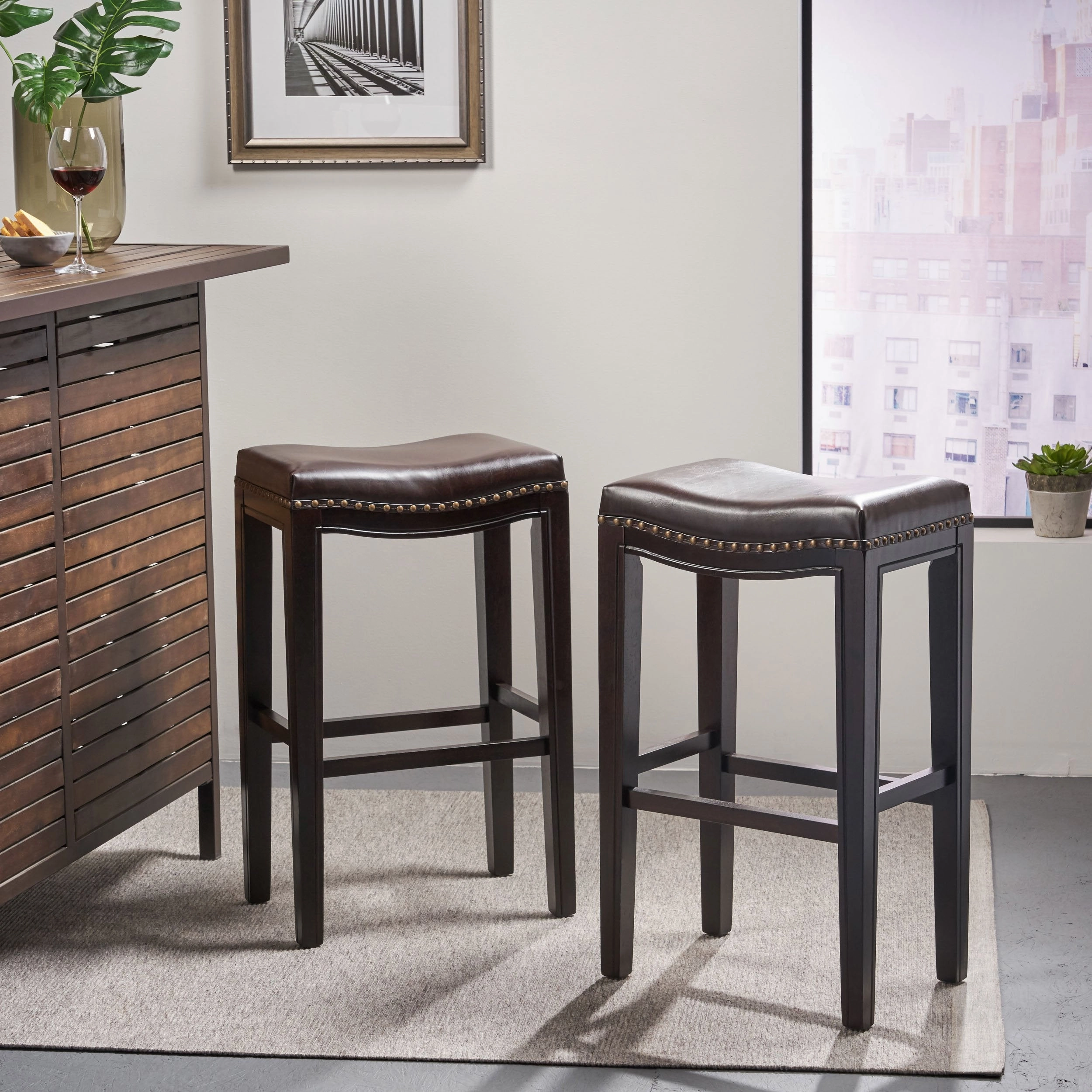 Backless Brown Bonded Leather Bar Stools, Set of 2 - NH874732 kitchen accessories, table linens