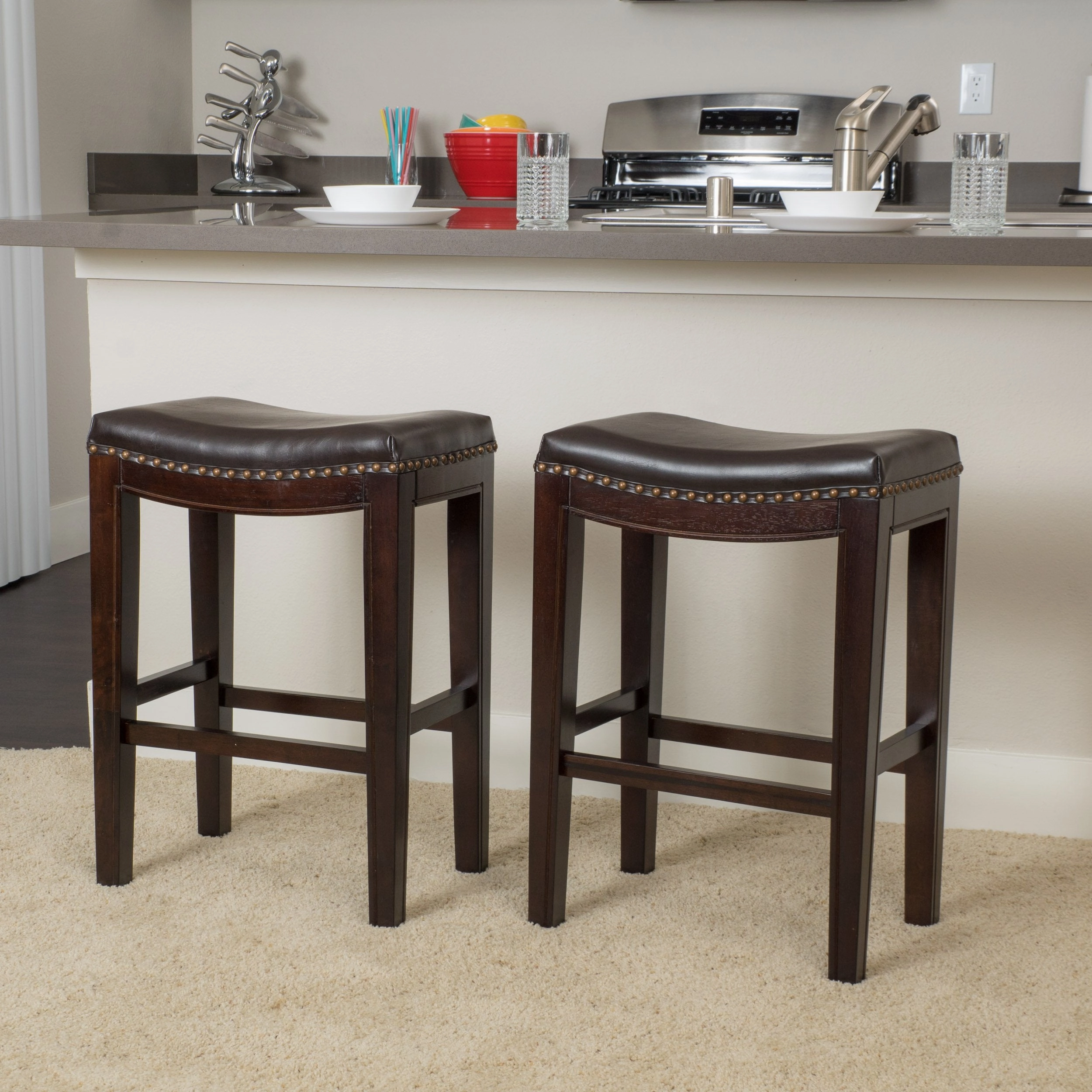 Backless Brown Leather 26-Inch Counter Stools (Set of 2 ) - NH216592 kitchen accessories, table linens