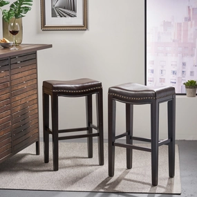 Backless Brown Leather 30-Inch Bar Stools (Set of 2 ) - NH116592 kitchen accessories, table linens