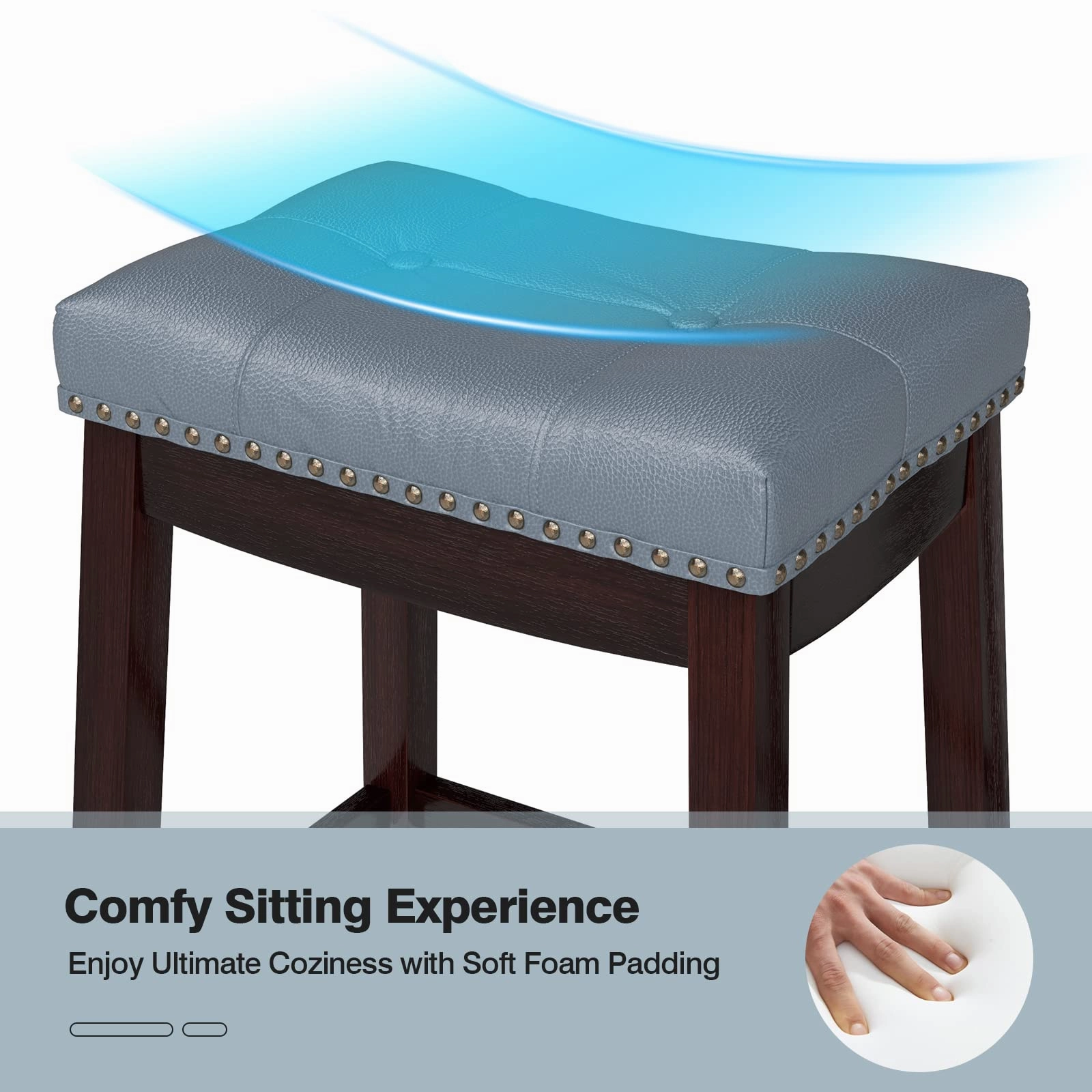 Backless Counter Stool with Footrest, Soft Seat Cushion