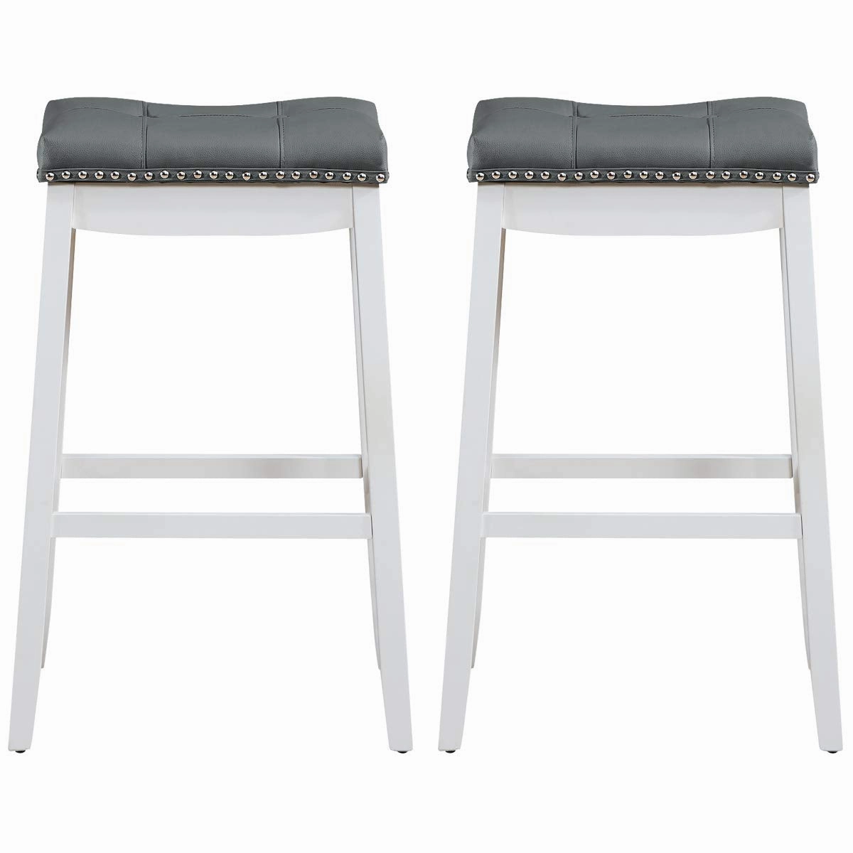 Backless Counter Stool with Footrest, Soft Seat Cushion