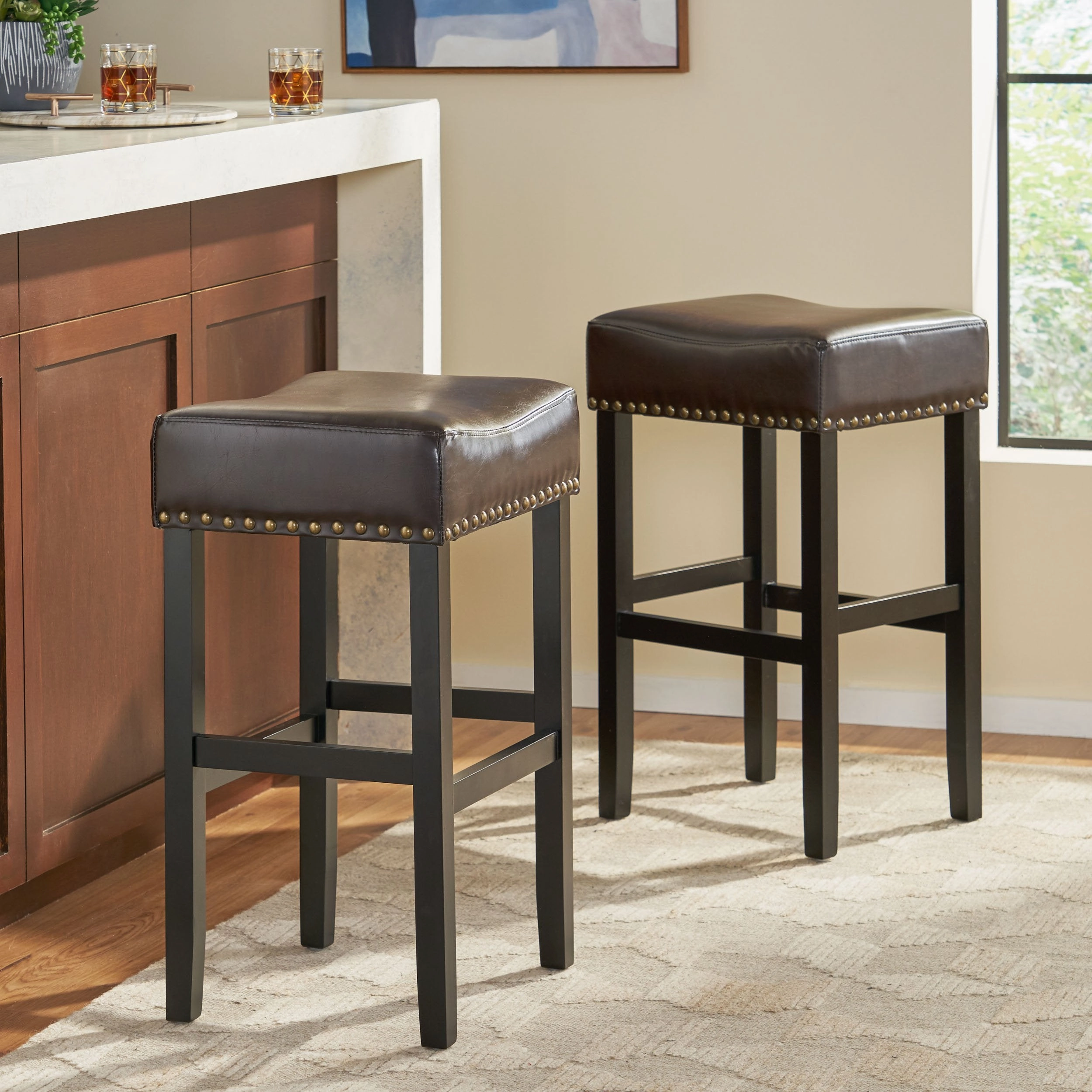 Backless Leather Counter and Bar Stool, Set of 2 - NH635832 kitchen accessories, table linens