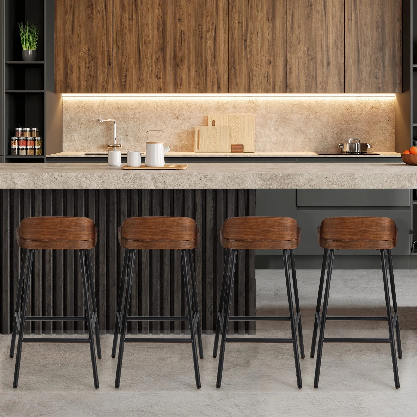 Bar Stool, 24.5-Inch Height Industrial Pub Stool with Backrest and Footrest, Metal Legs, Low-Back Breakfast