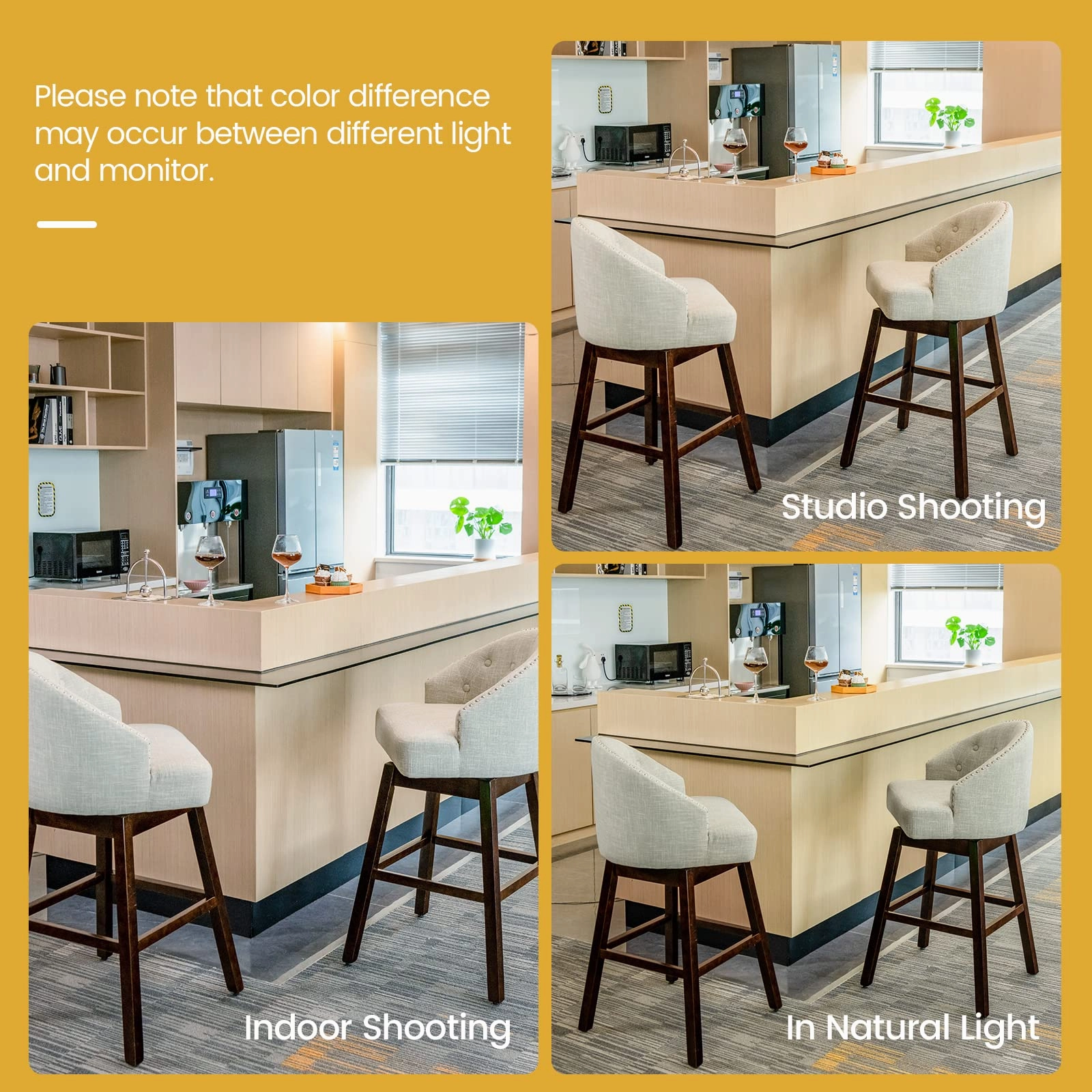 Bar Stools Set of 2, 31 Swivel Bar Stools with Rubber Wood Legs & Padded Back