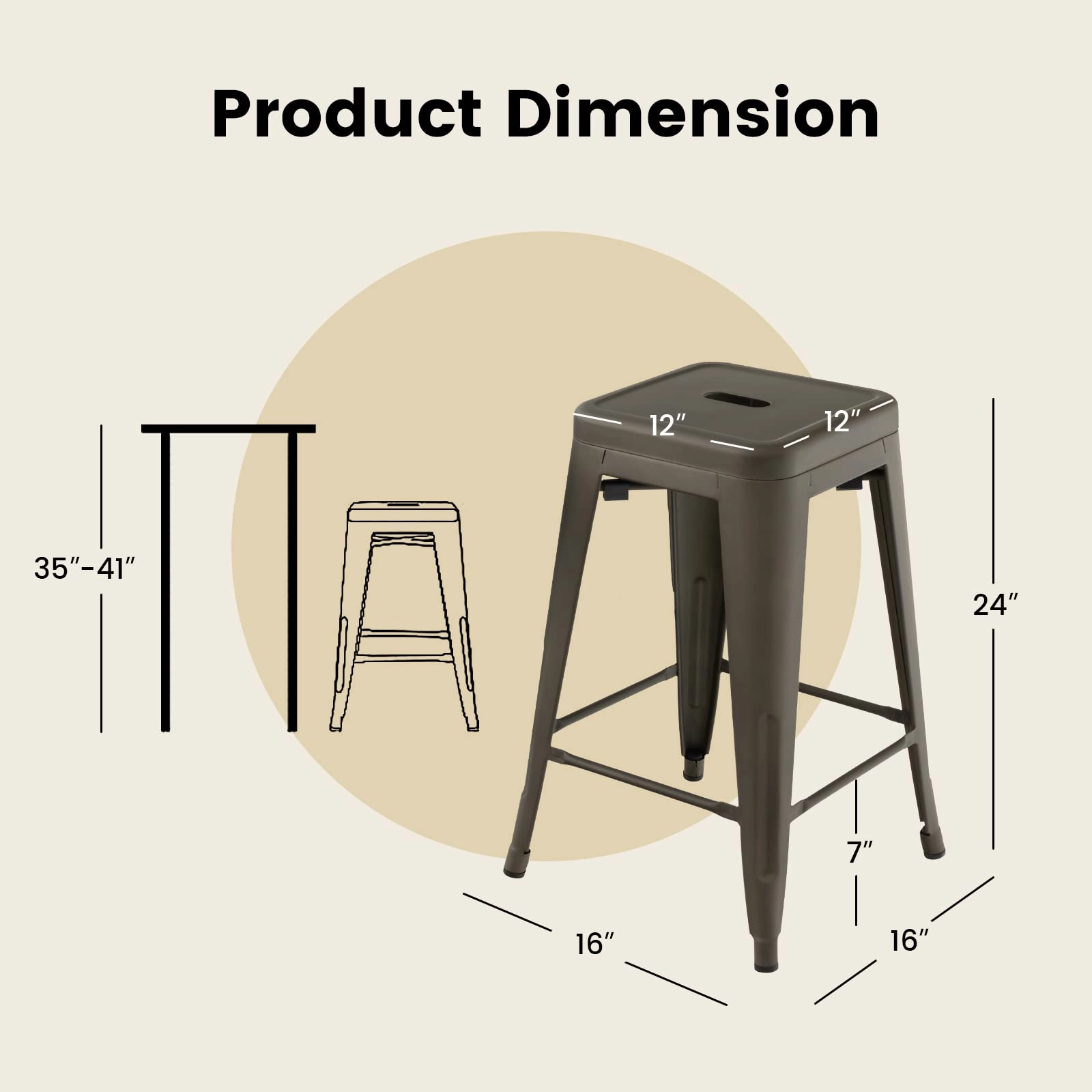 Bar Stools Set of 4, 24 or 30" Stackable Metal Stools with Square Seat & Handing Hole, X-shaped Reinforced Design