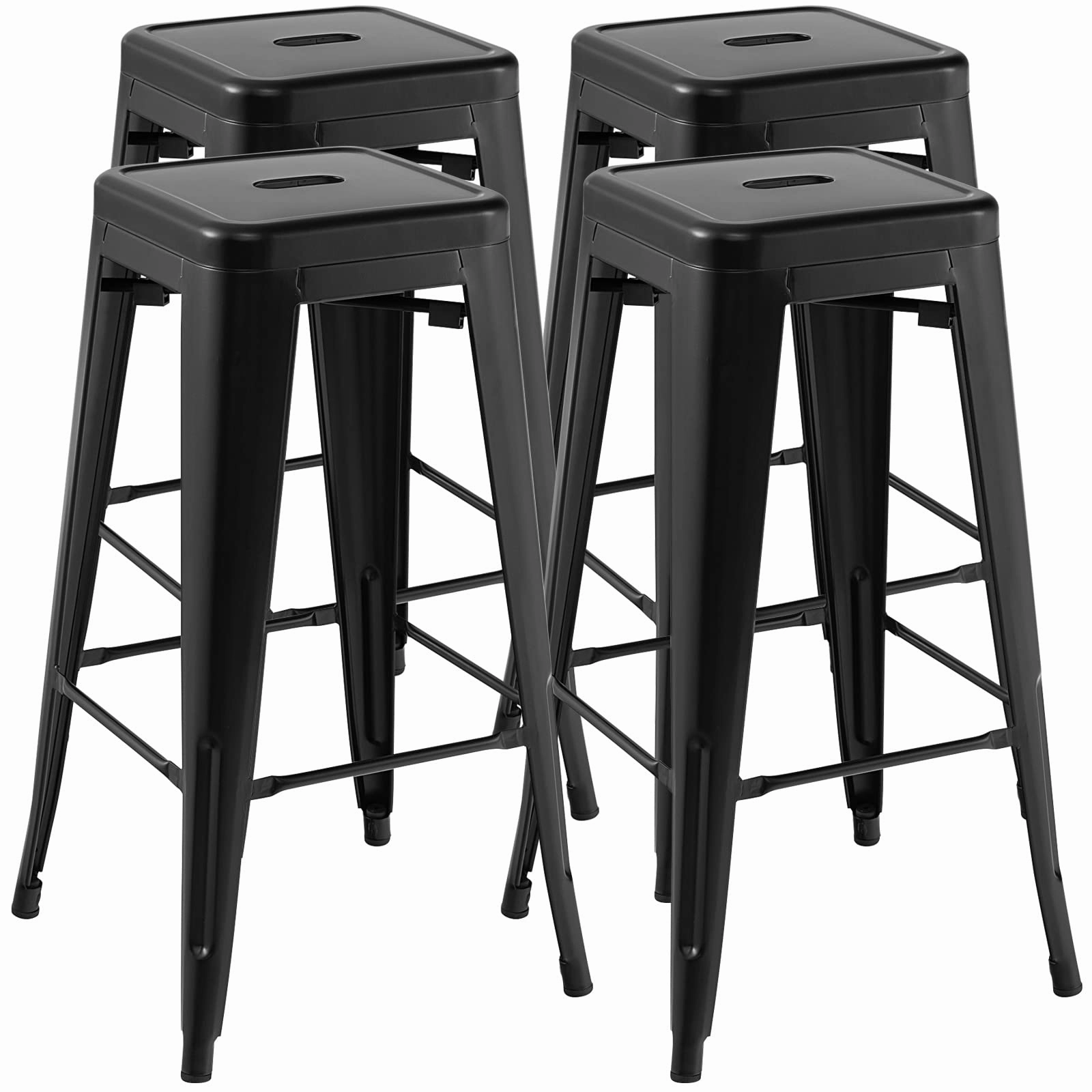 Bar Stools Set of 4, 24 or 30" Stackable Metal Stools with Square Seat & Handing Hole, X-shaped Reinforced Design
