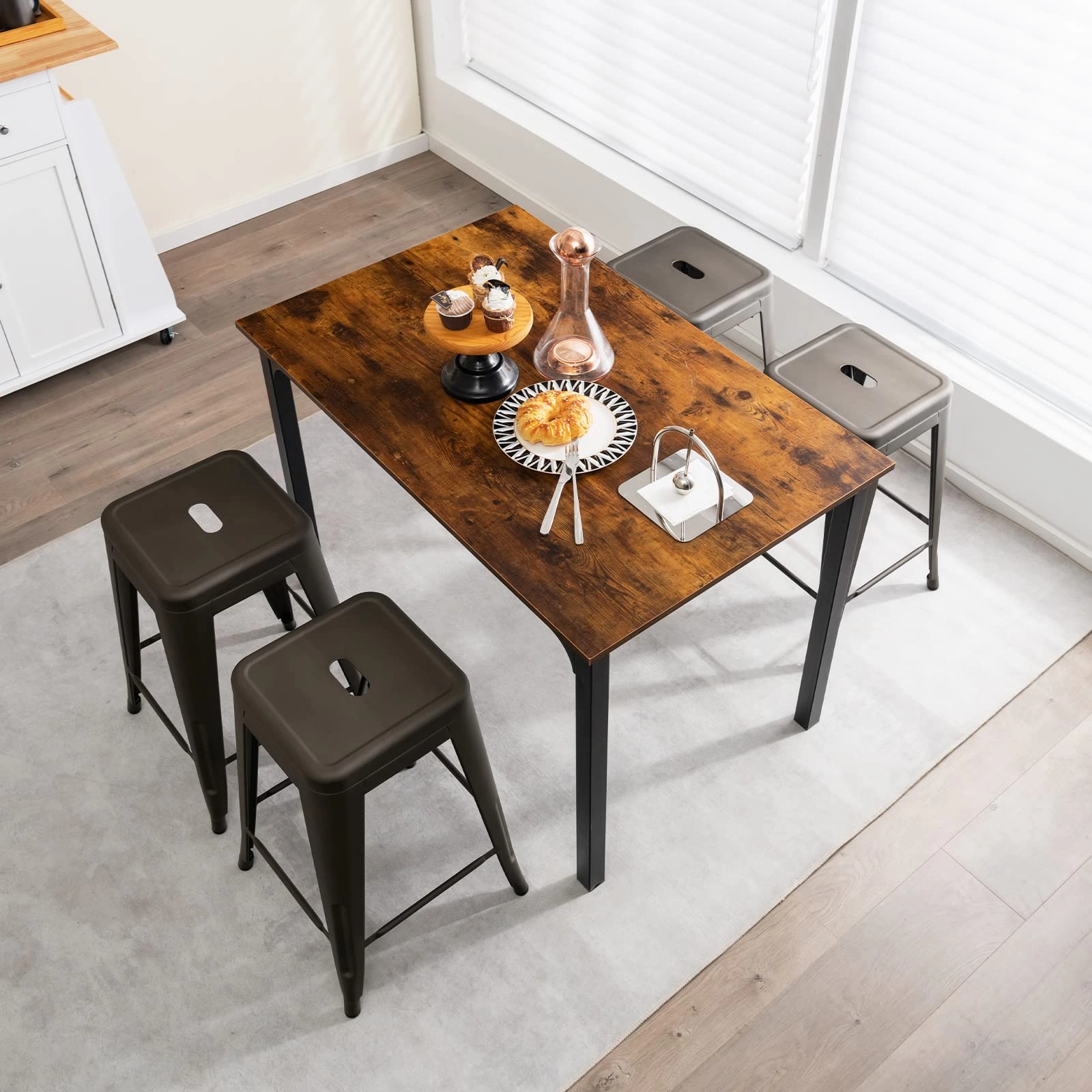 Bar Stools Set of 4, 24 or 30" Stackable Metal Stools with Square Seat & Handing Hole, X-shaped Reinforced Design