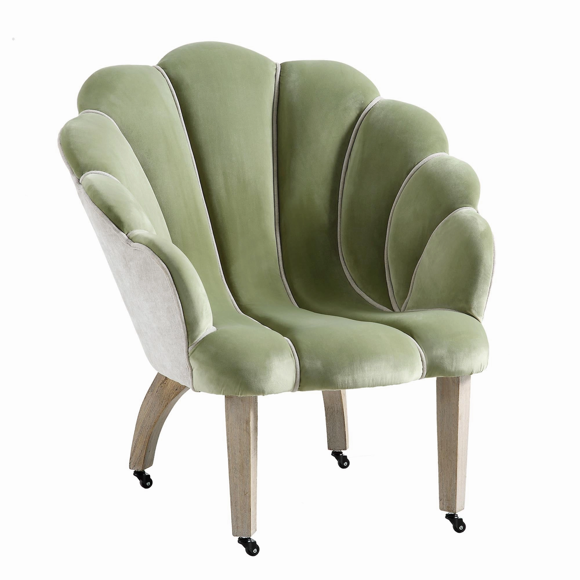 Barnard Scalloped Clam Chair, Lichen Velvet