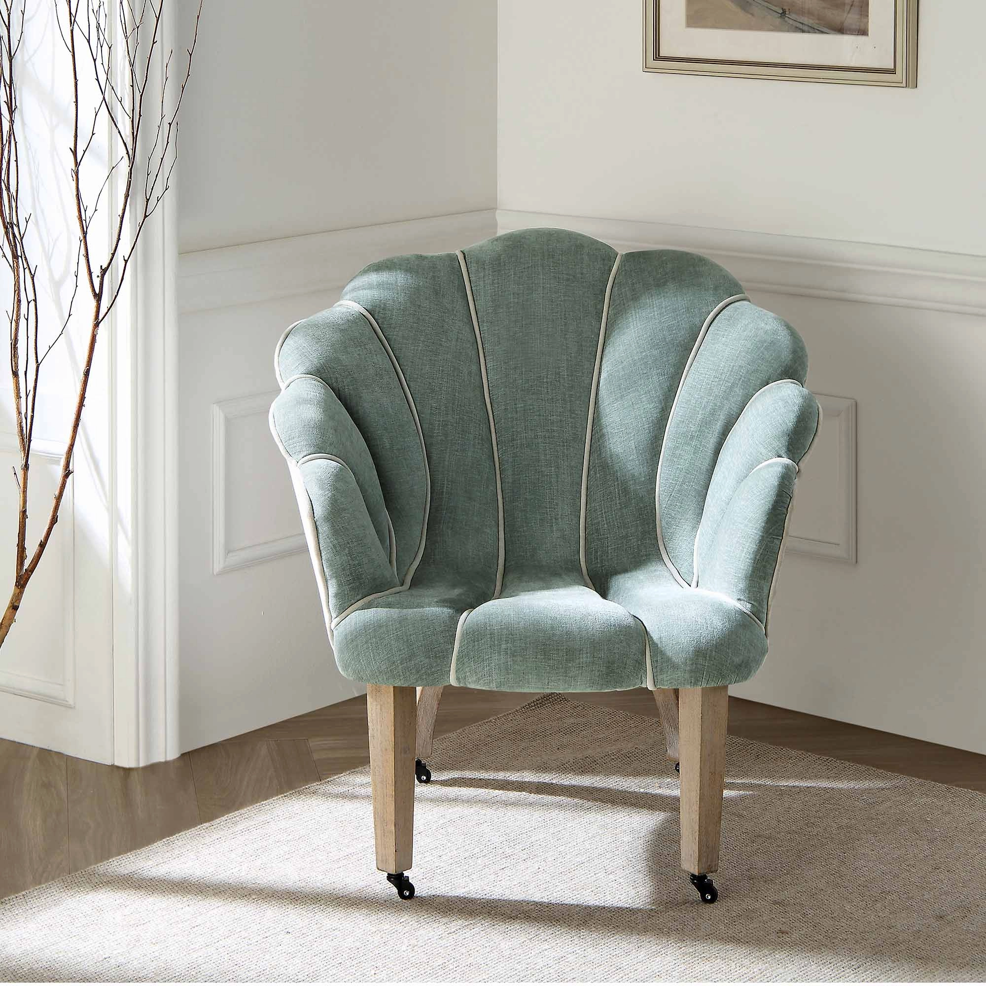 Barnard Scalloped Clam Chair, Sage Green Chenille