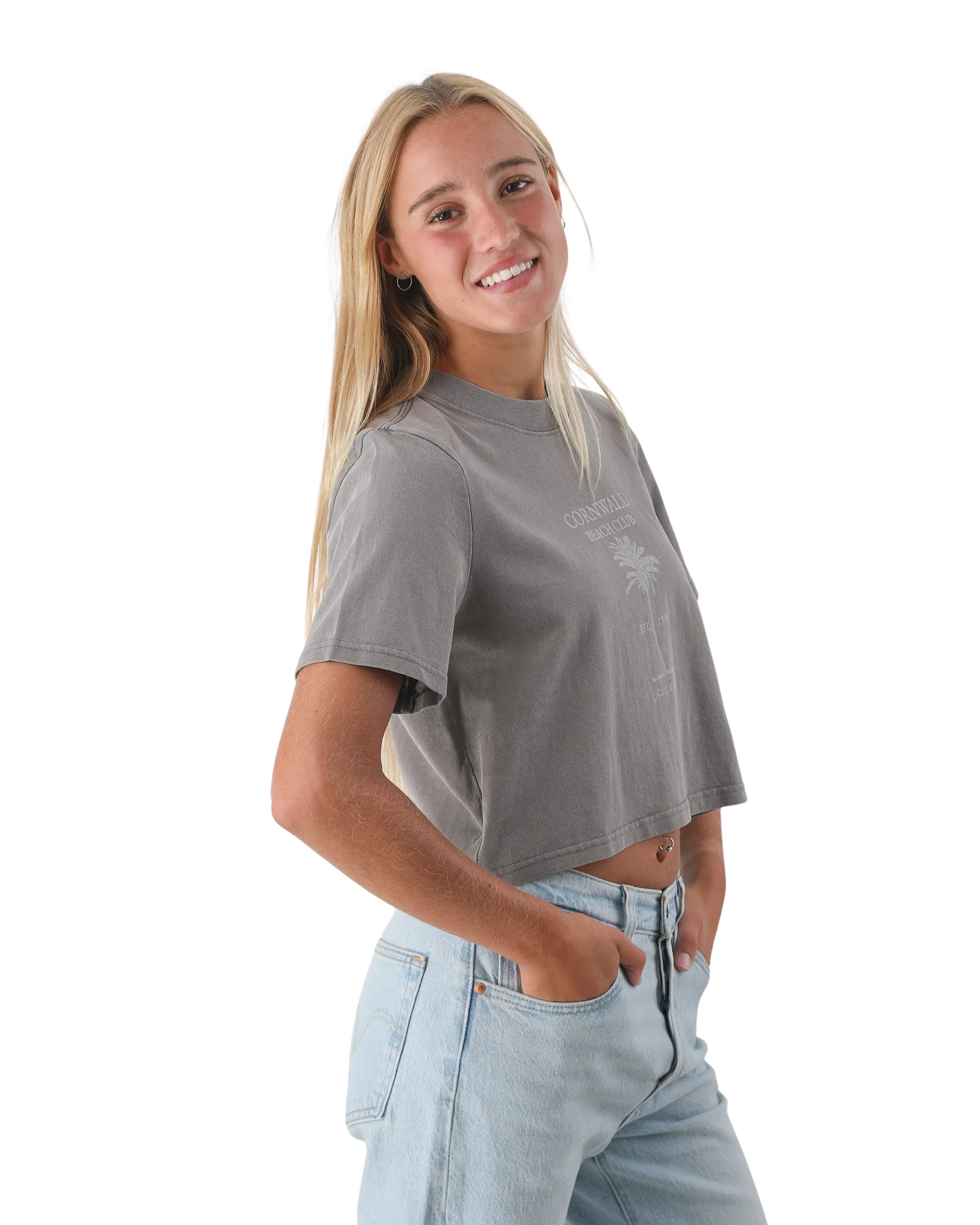 Beach Club Crop T-Shirt in Faded Grey
