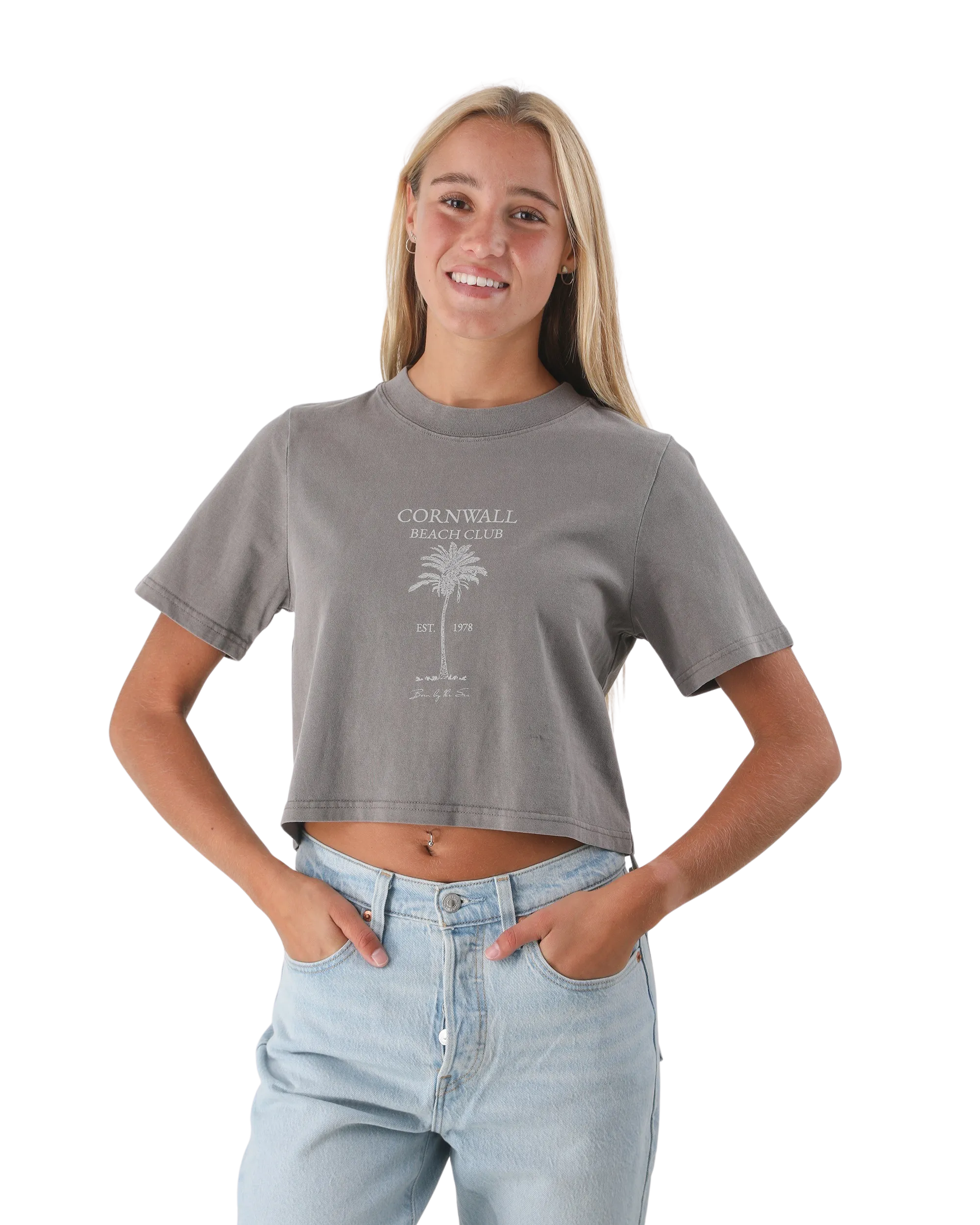 Beach Club Crop T-Shirt in Faded Grey