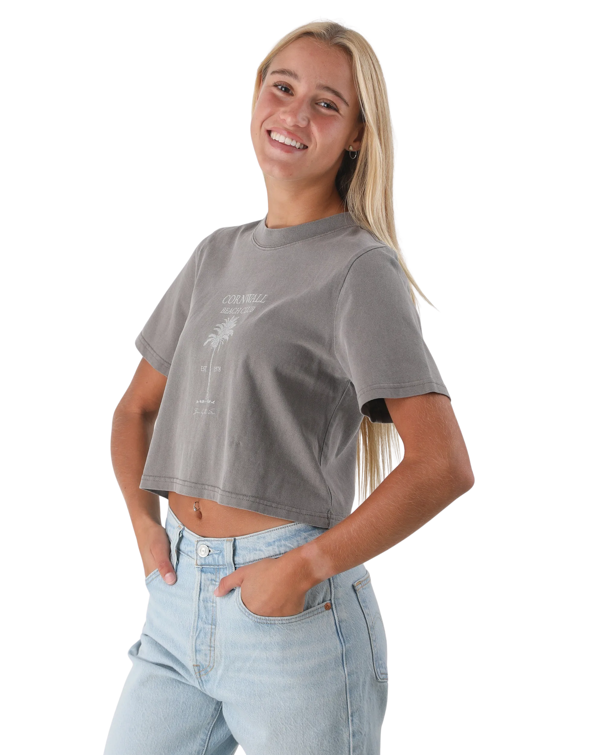Beach Club Crop T-Shirt in Faded Grey