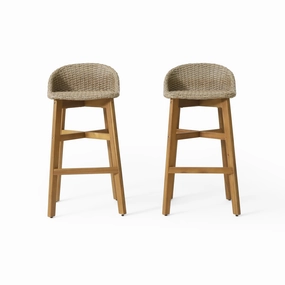 Beeson Outdoor Wicker and Acacia Wood 30 Inch Barstools, Set of 2, Light Multibrown and Teak outdoor lounge chair, patio sofa