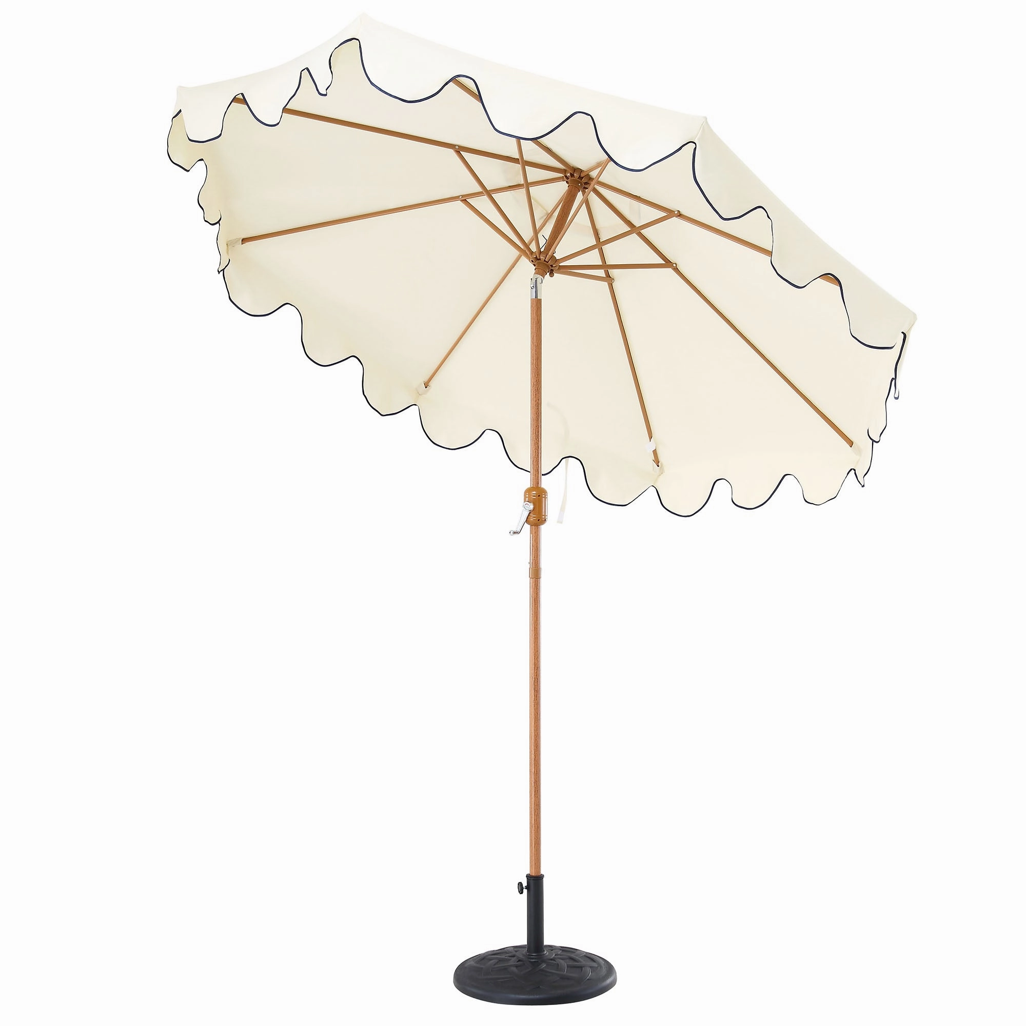 Beige 2.6M Octagonal Crank and Tilt Parasol with Navy Scalloped Edge