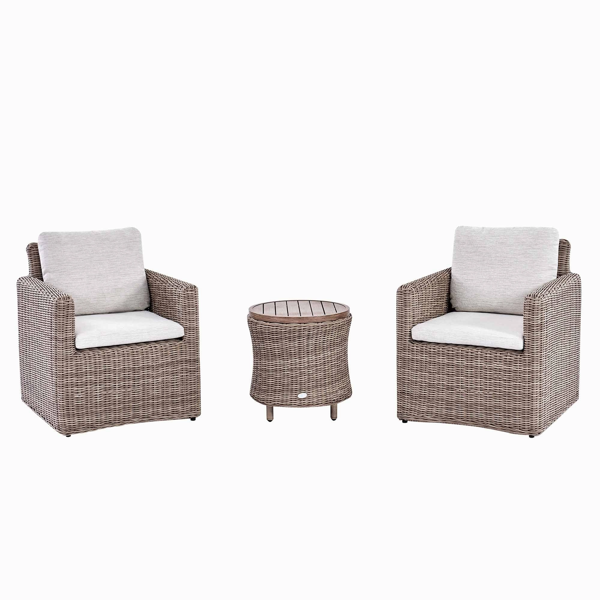 Bellagio Round Wicker Bistro Set with Rising Side Table, Natural
