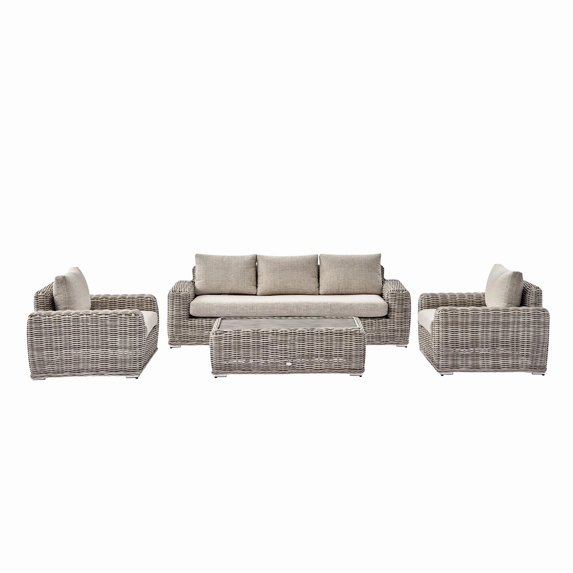Bellagio Round Wicker Sofa Set with Coffee Table, Light Grey