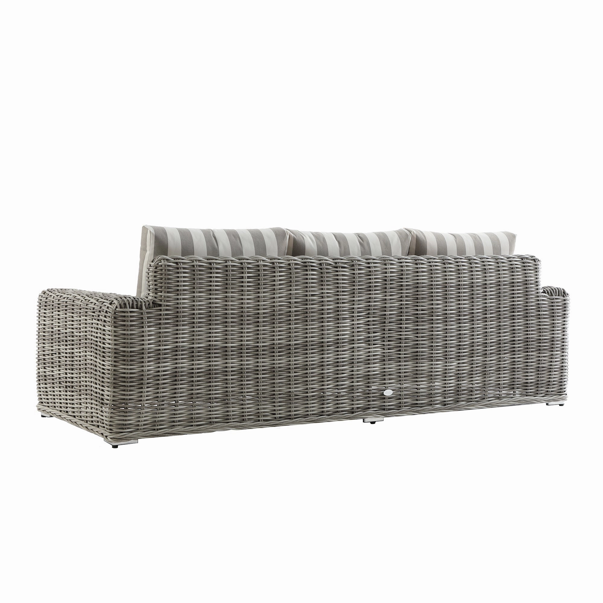 Bellagio Round Wicker Sofa Set with Coffee Table, Light Grey with Taupe Stripes
