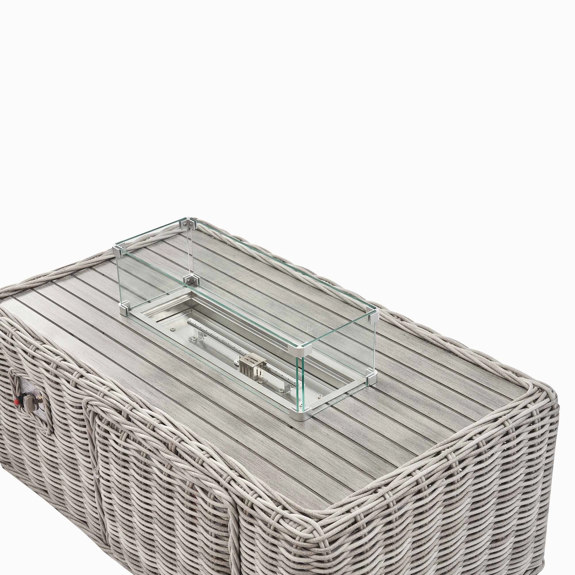 Bellagio Round Wicker Sofa Set with Firepit Coffee Table, Light Grey