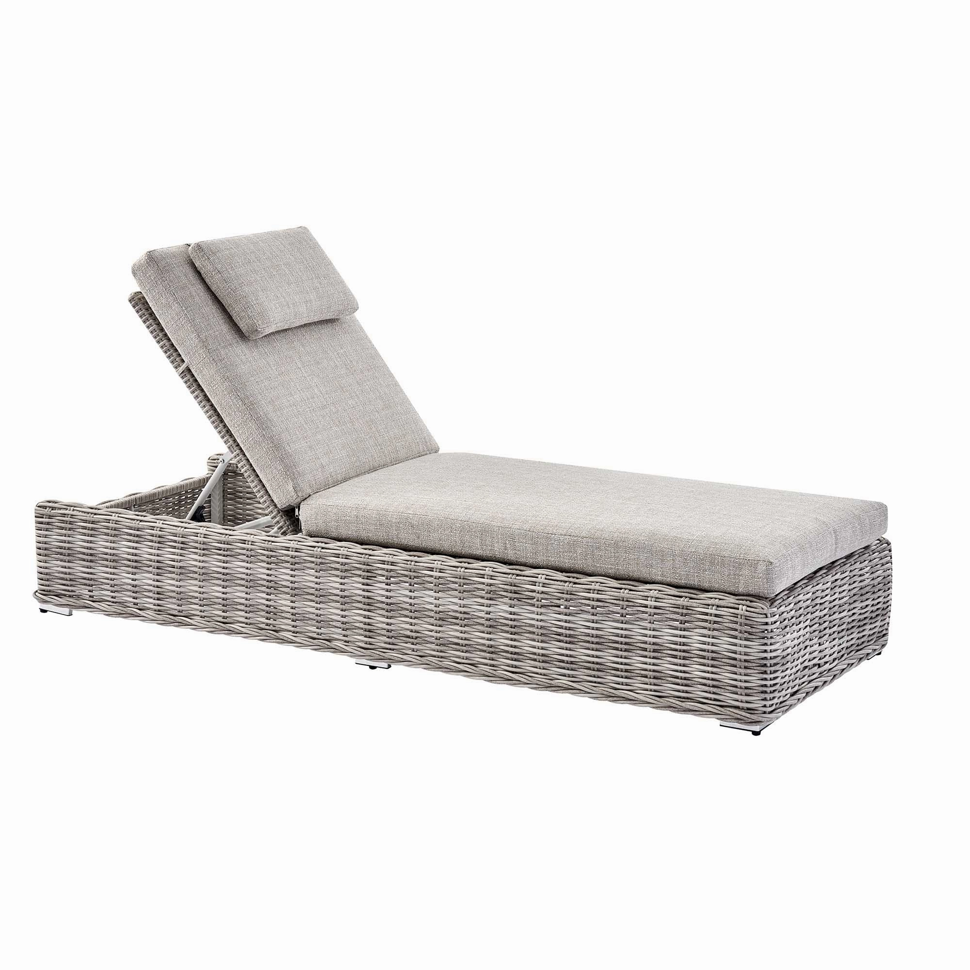 Bellagio Round Wicker Sun Lounger with Headrest, Light Grey