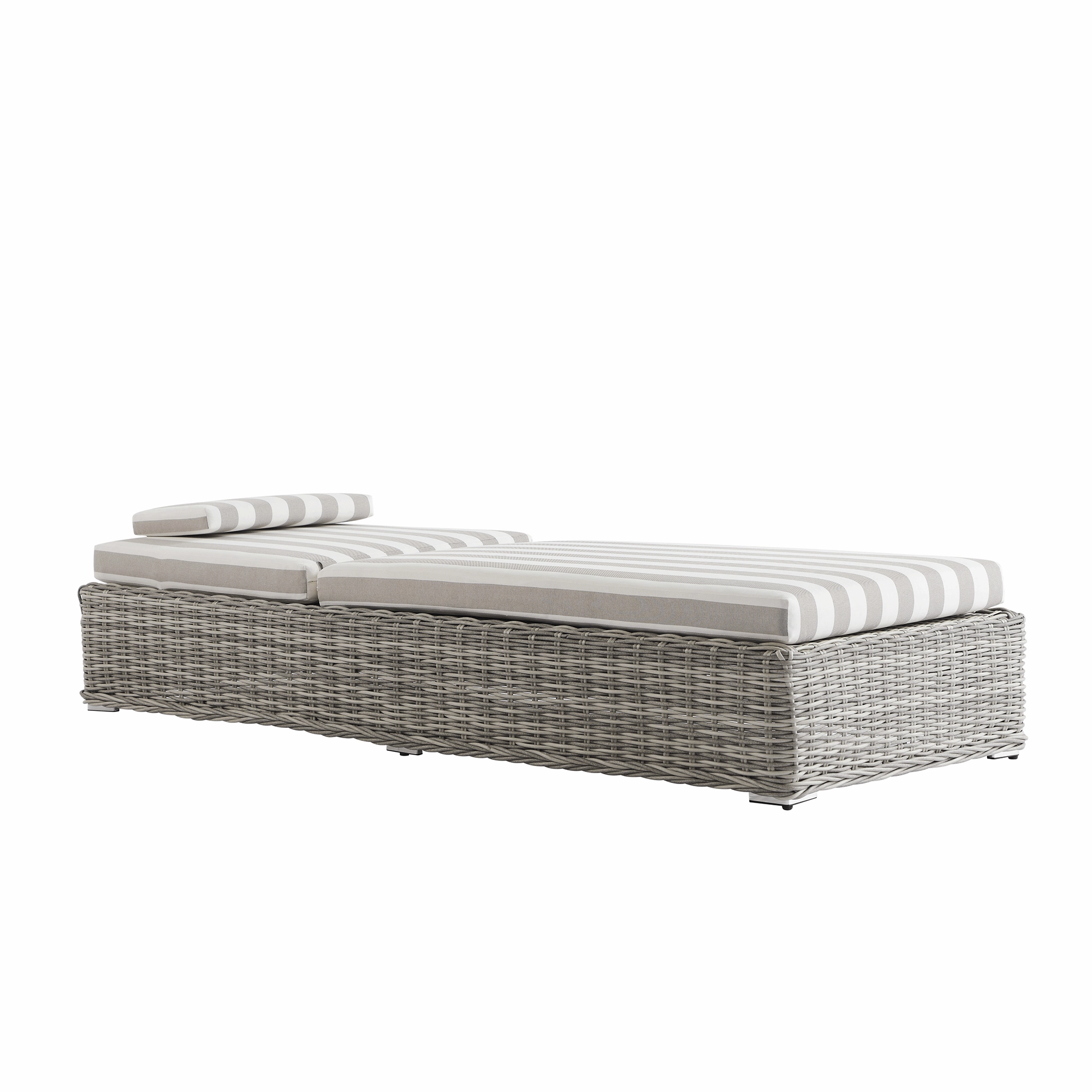 Bellagio Round Wicker Sun Lounger with Headrest, Light Grey with Taupe Stripes