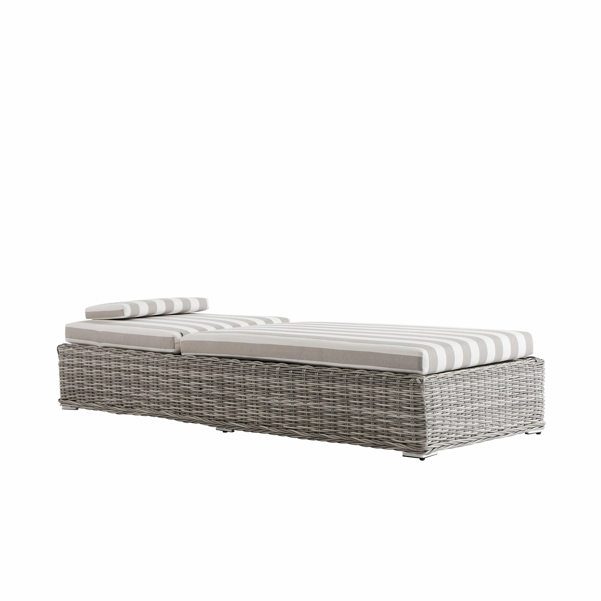 Bellagio Round Wicker Sun Lounger with Headrest, Light Grey with Taupe Stripes