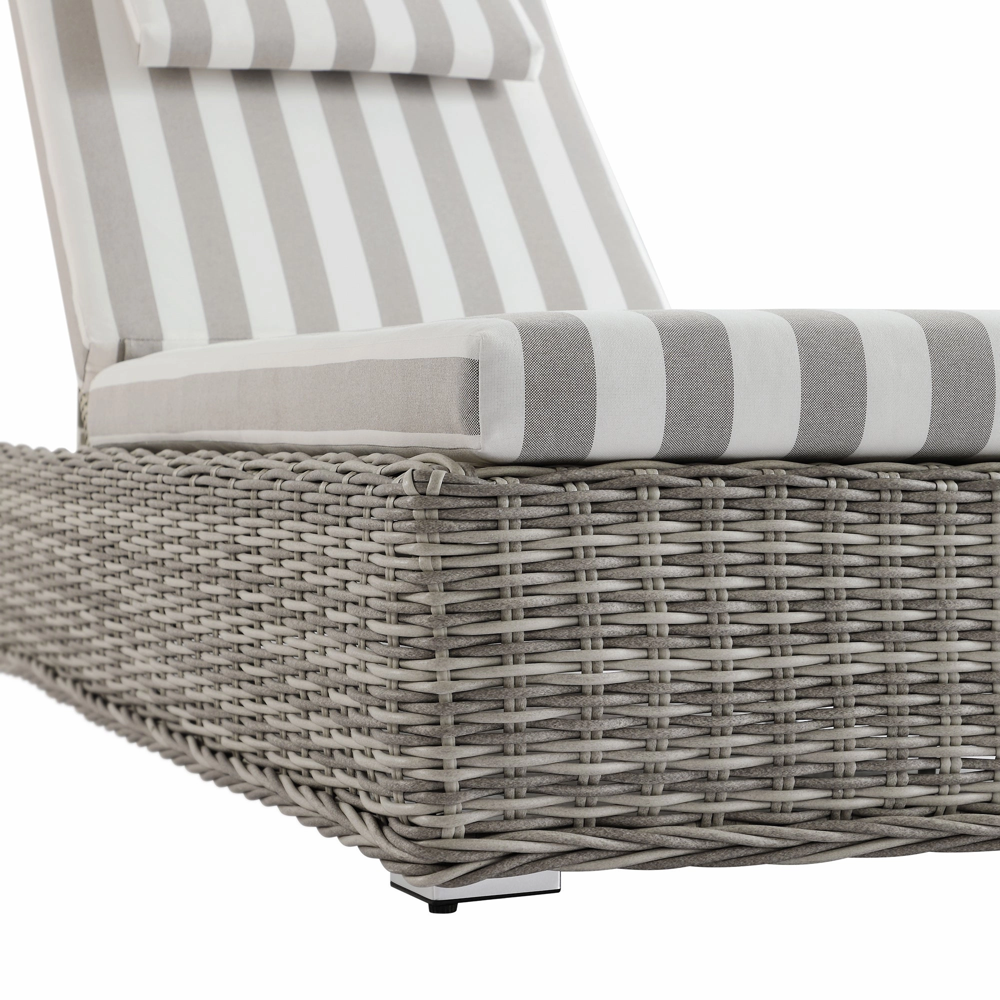 Bellagio Round Wicker Sun Lounger with Headrest, Light Grey with Taupe Stripes