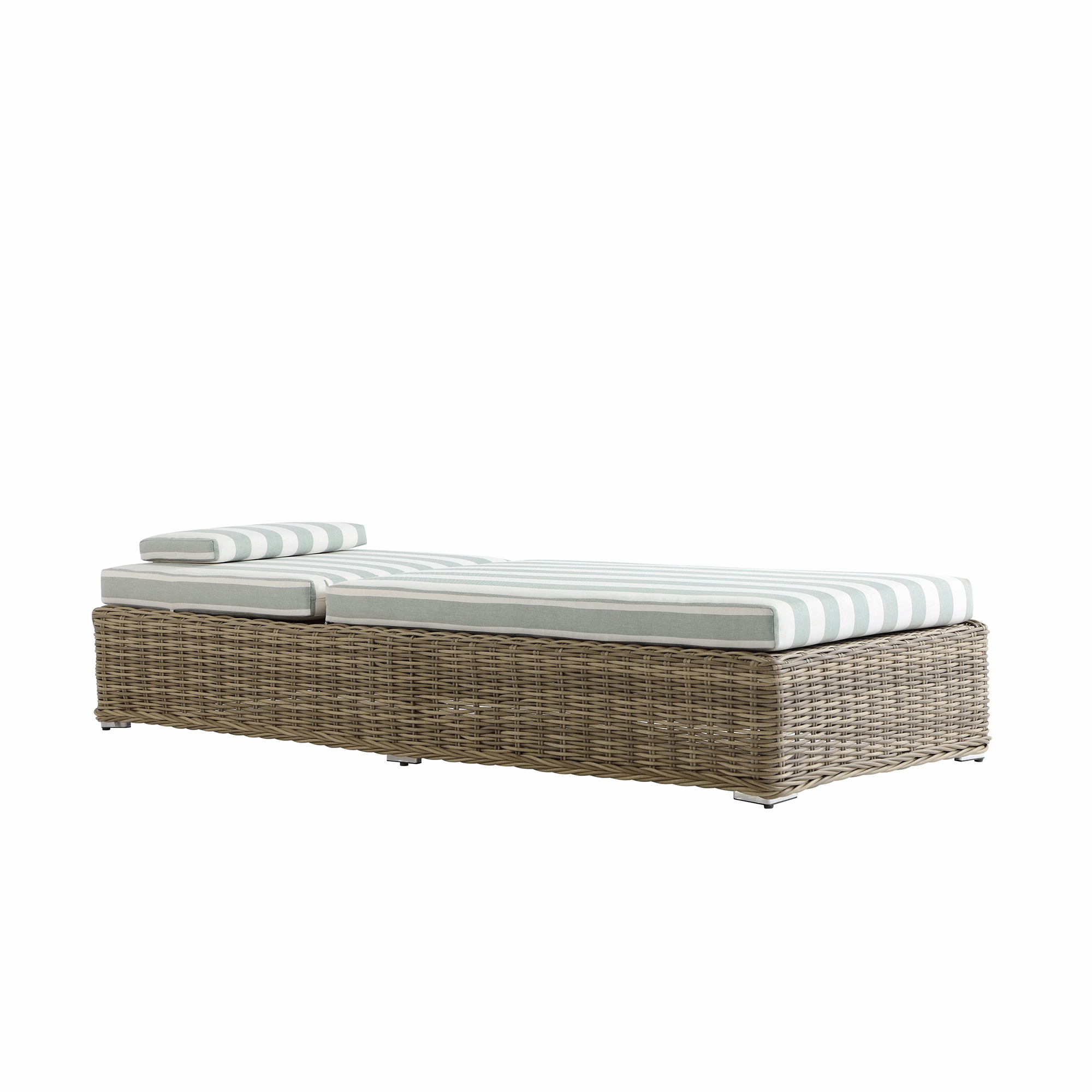 Bellagio Round Wicker Sun Lounger with Headrest, Natural with Sage Stripes