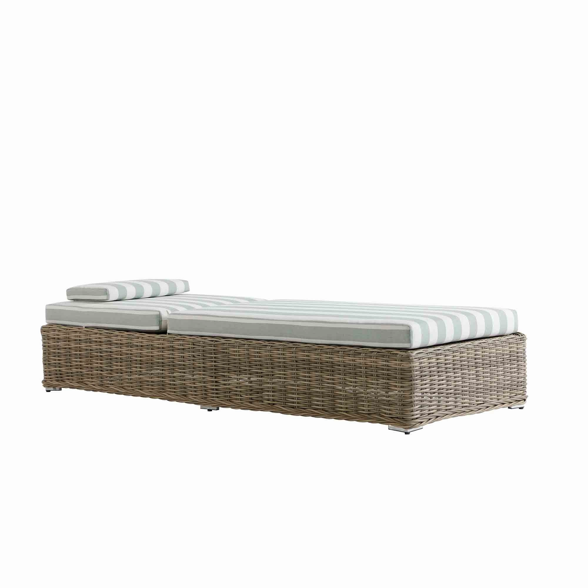 Bellagio Round Wicker Sun Lounger with Headrest, Natural with Sage Stripes