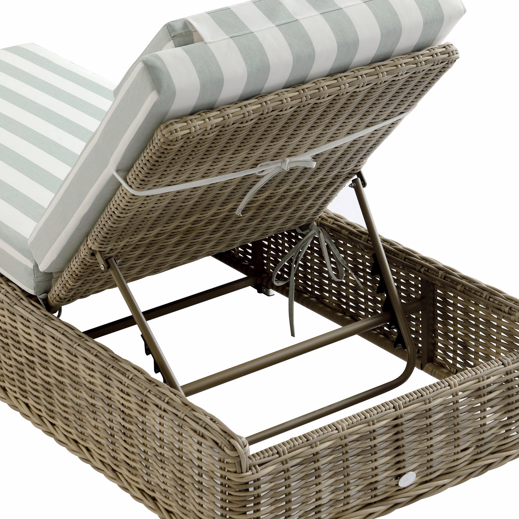 Bellagio Round Wicker Sun Lounger with Headrest, Natural with Sage Stripes