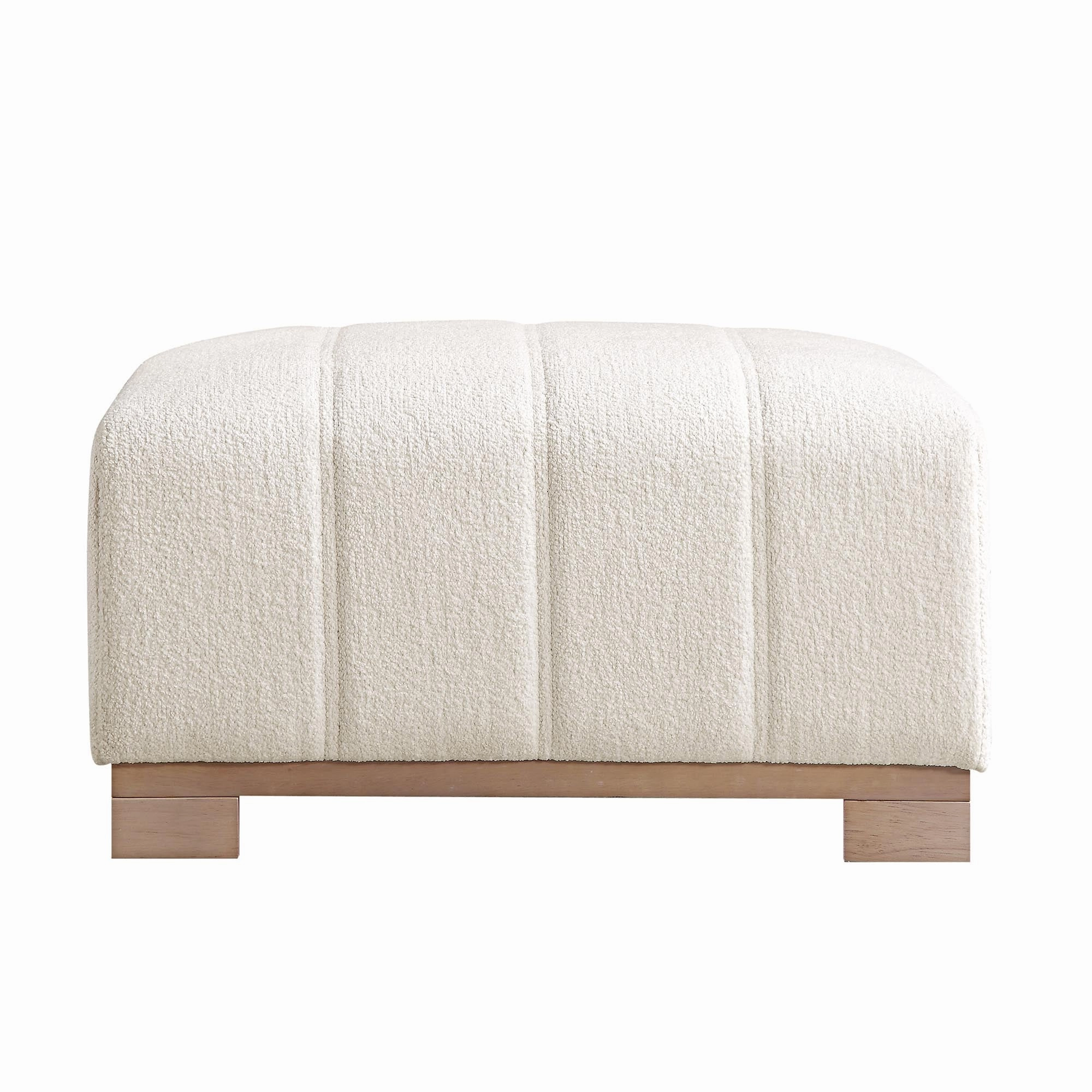Belsize Beige Boucle Footstool with Wooden Base