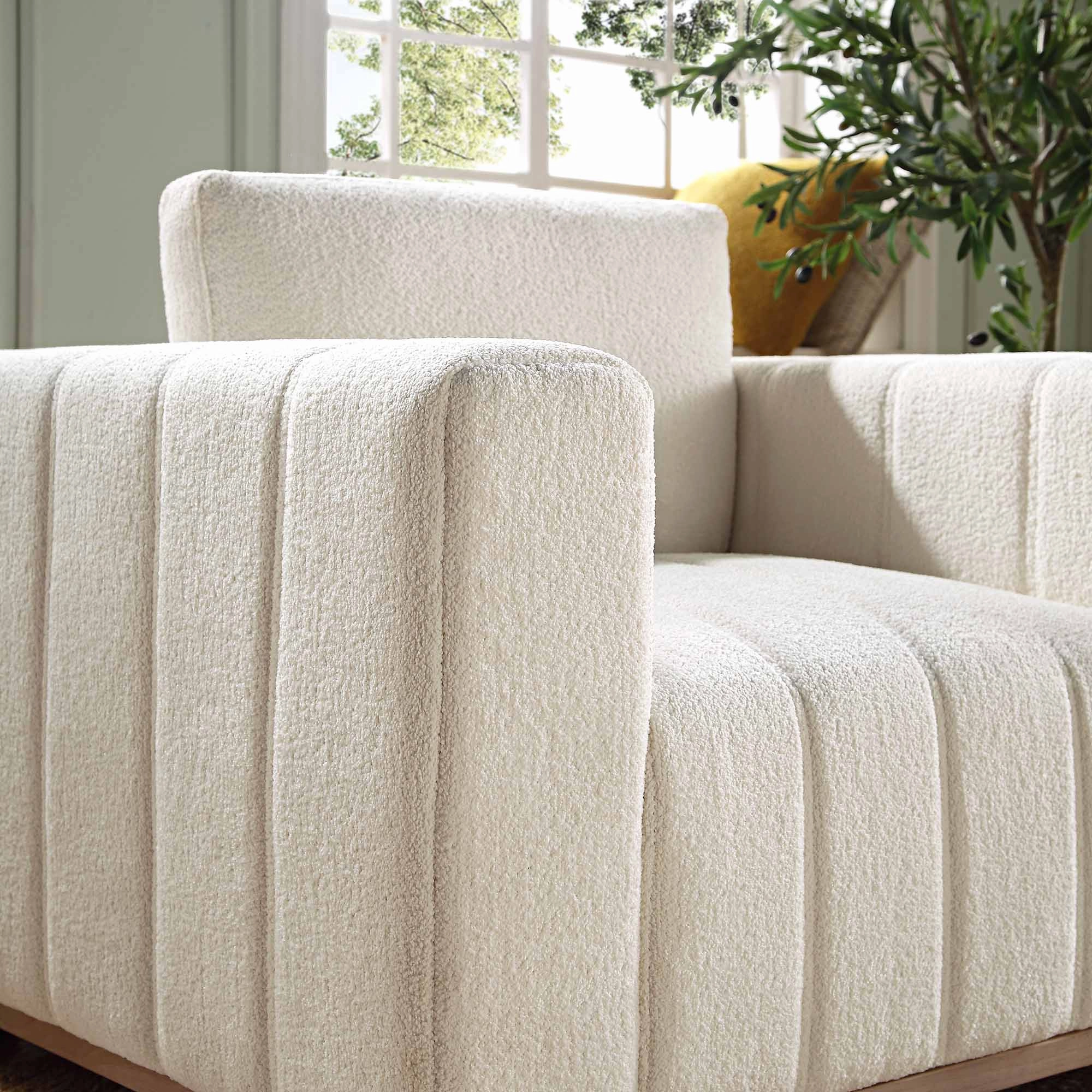 Belsize Beige Boucle Sofa with Wooden Base, 1-Seater