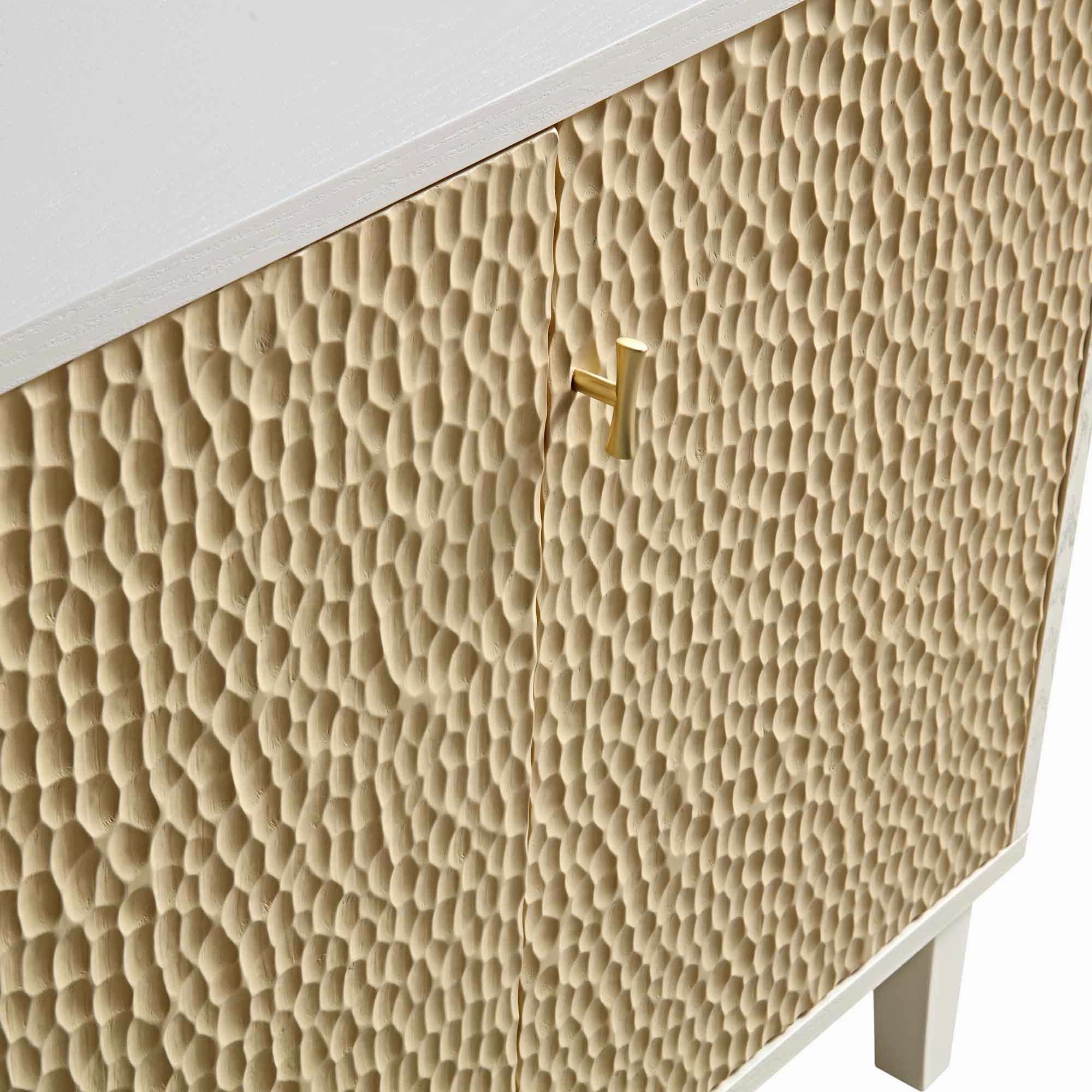 Bianca Chip Carved 3 Door Sideboard, Sand Beige & Ivory