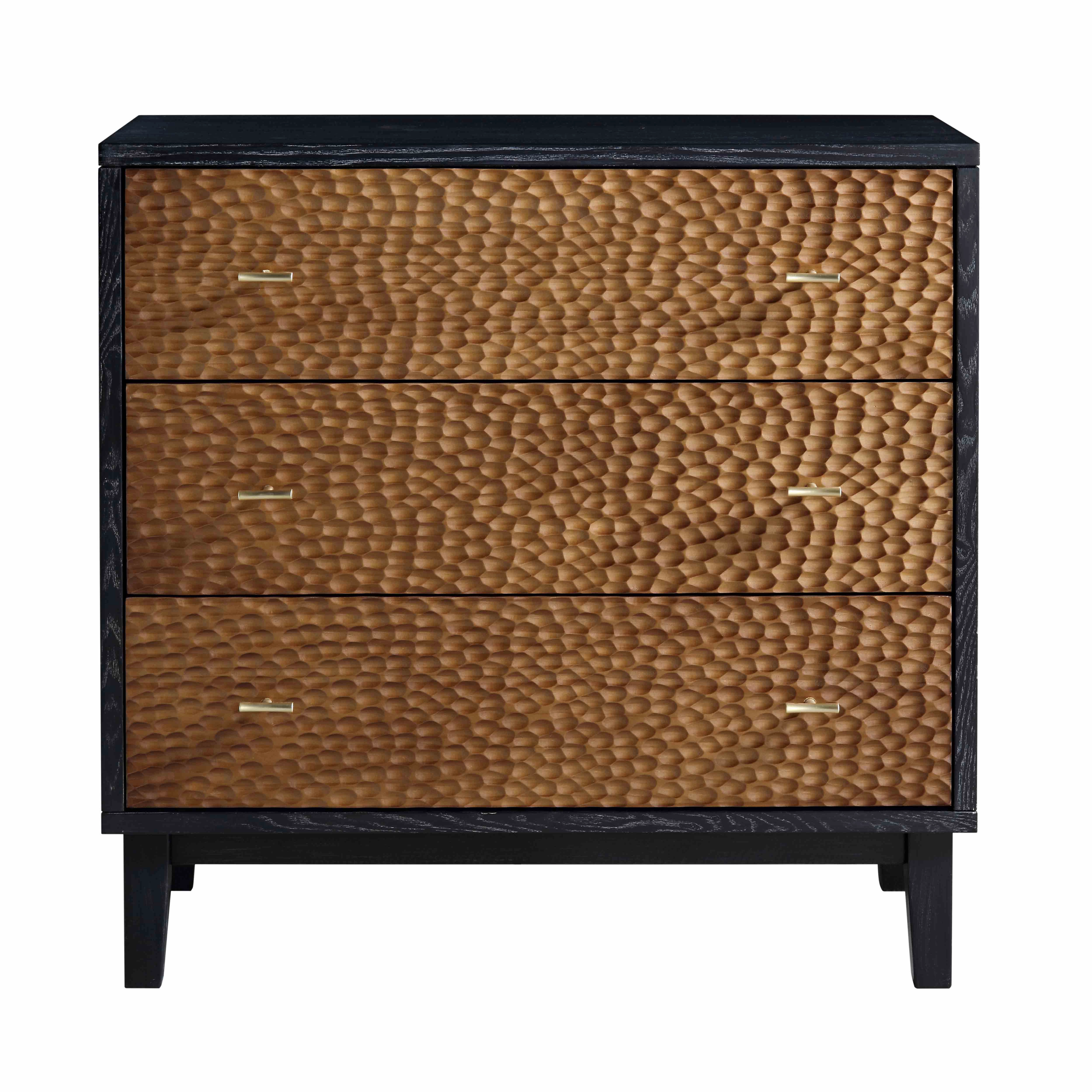 Bianca Chip Carved 3 Drawer Chest, Antique Bronze & Black