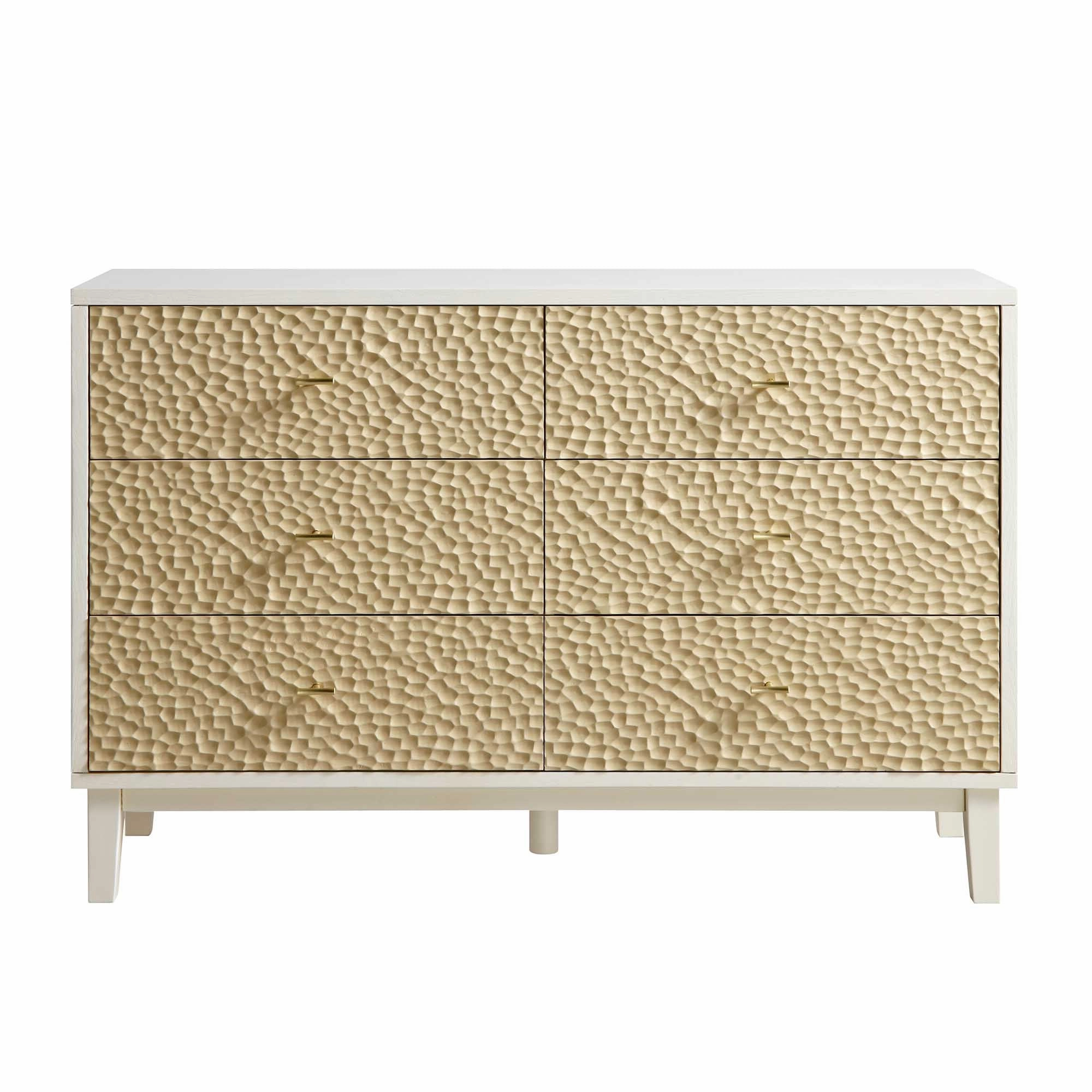Bianca Chip Carved 6 Drawer Chest, Sand Beige & Ivory