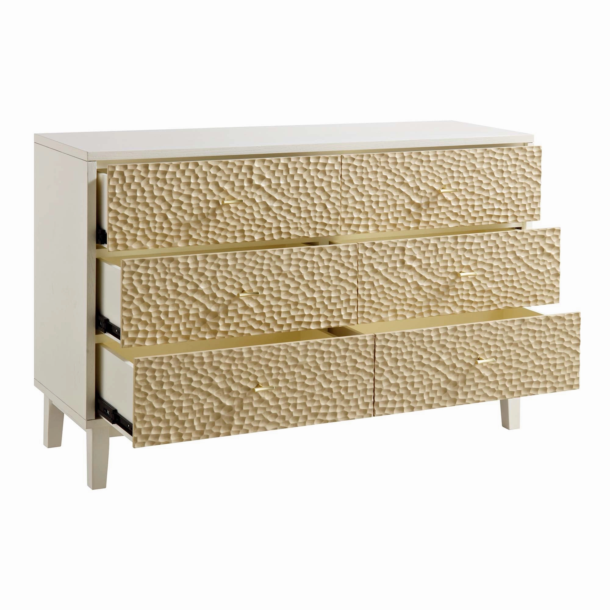 Bianca Chip Carved 6 Drawer Chest, Sand Beige & Ivory