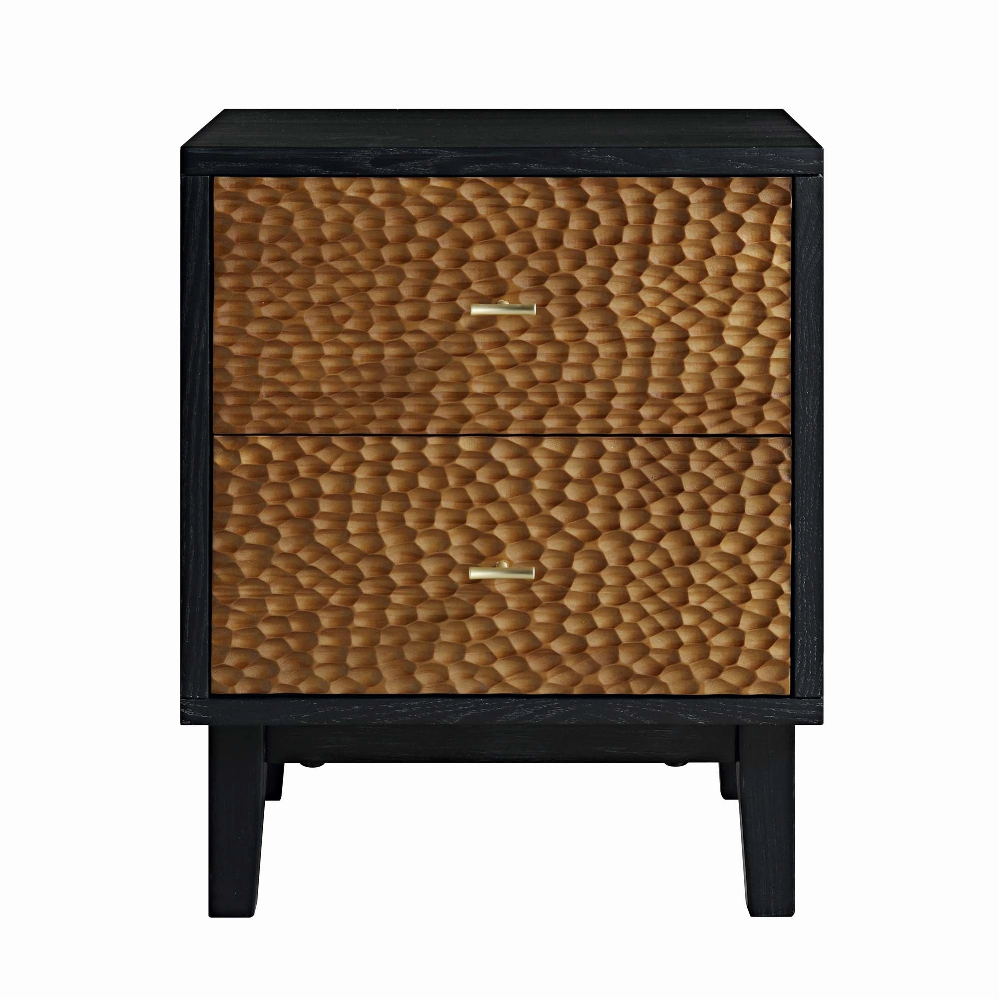 Bianca Chip Carved Bedside Table, Antique Bronze & Black
