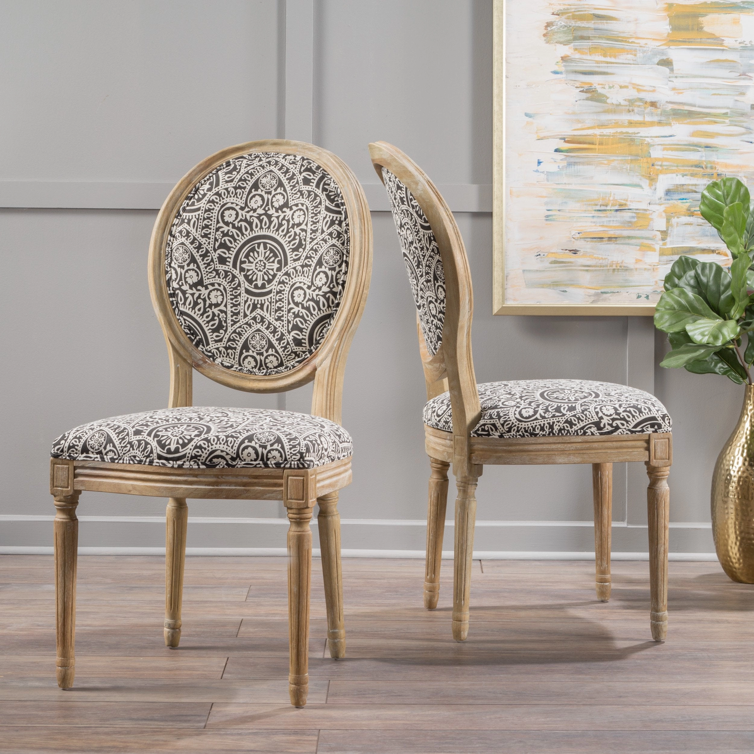 Black and White Patterned Fabric Dining Chair (Set of 2) - NH752003 kitchen accessories, table linens