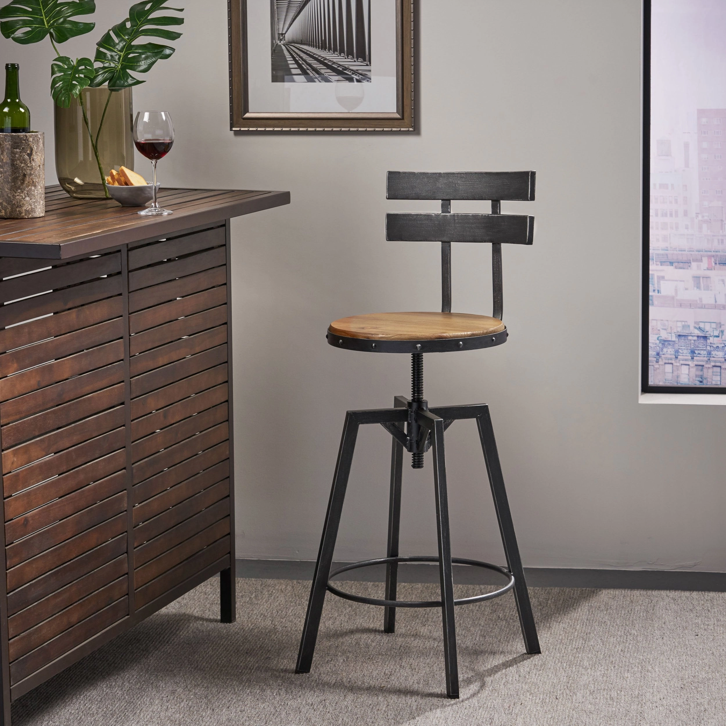Black Brush Silver Firwood Smooth Back Adjustable Bar Stool - NH339992 kitchen accessories, table linens