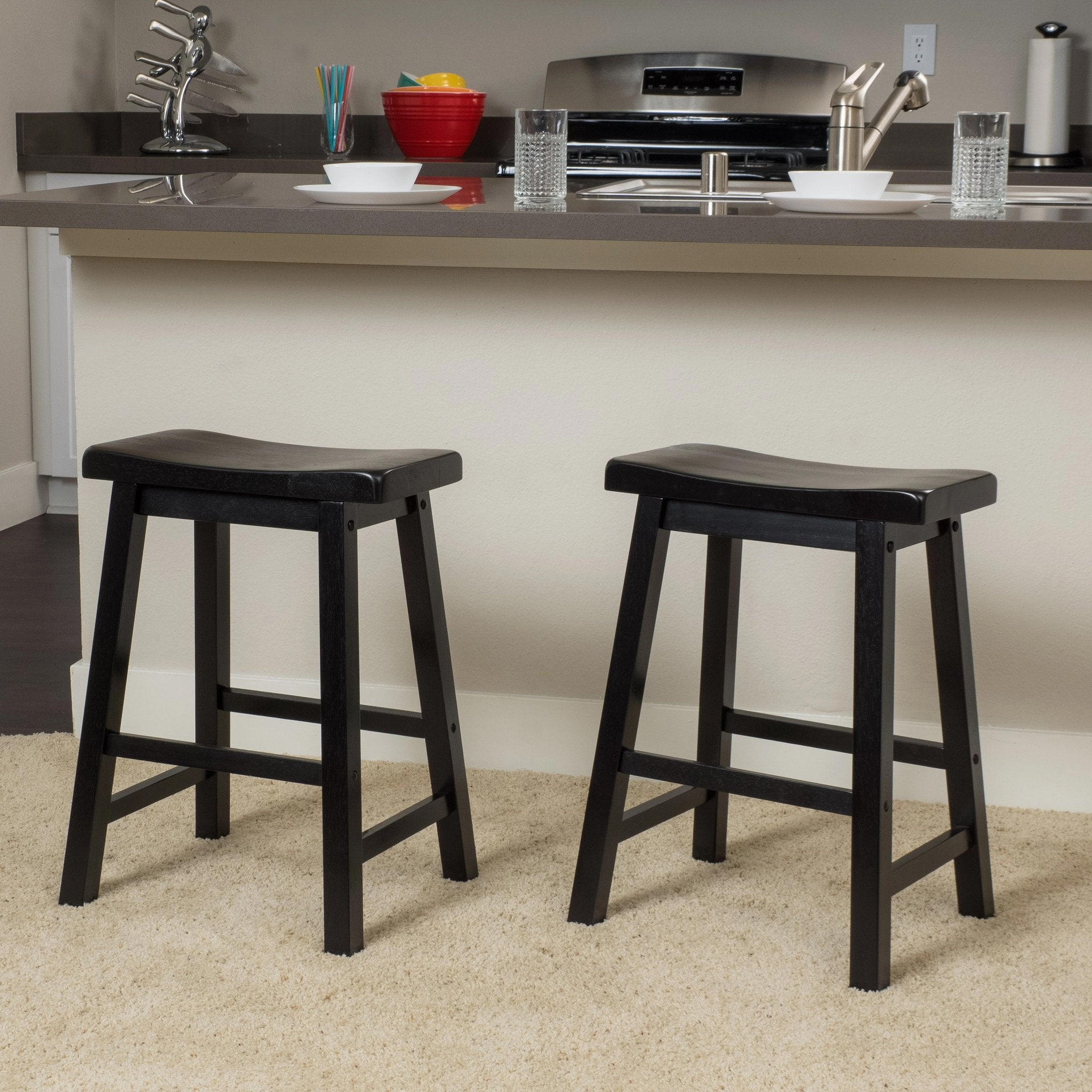 Black Saddle Wood 24-Inch Counter Stool (Set of 2) - NH190692 kitchen accessories, table linens