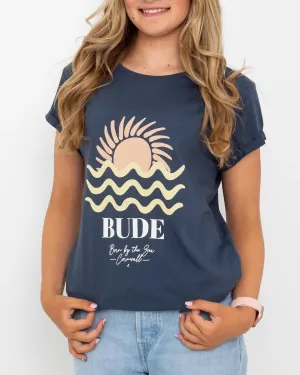 Born by the Sea Bude T-Shirt in Denim Blue