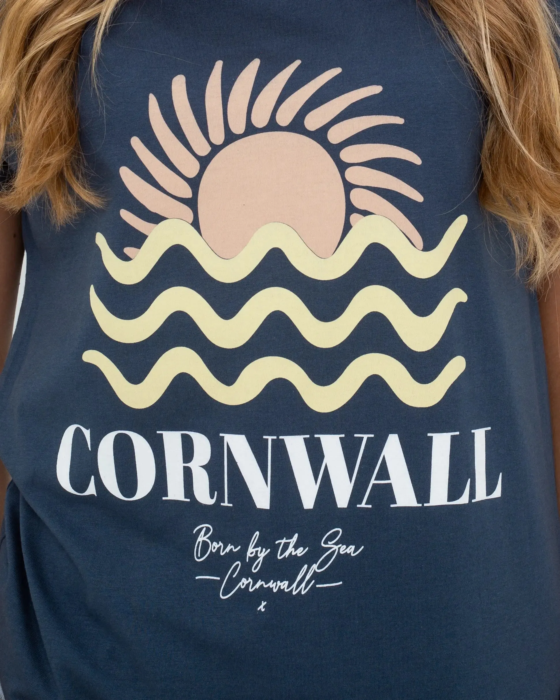 Born by the Sea Cornwall T-Shirt in Denim Blue