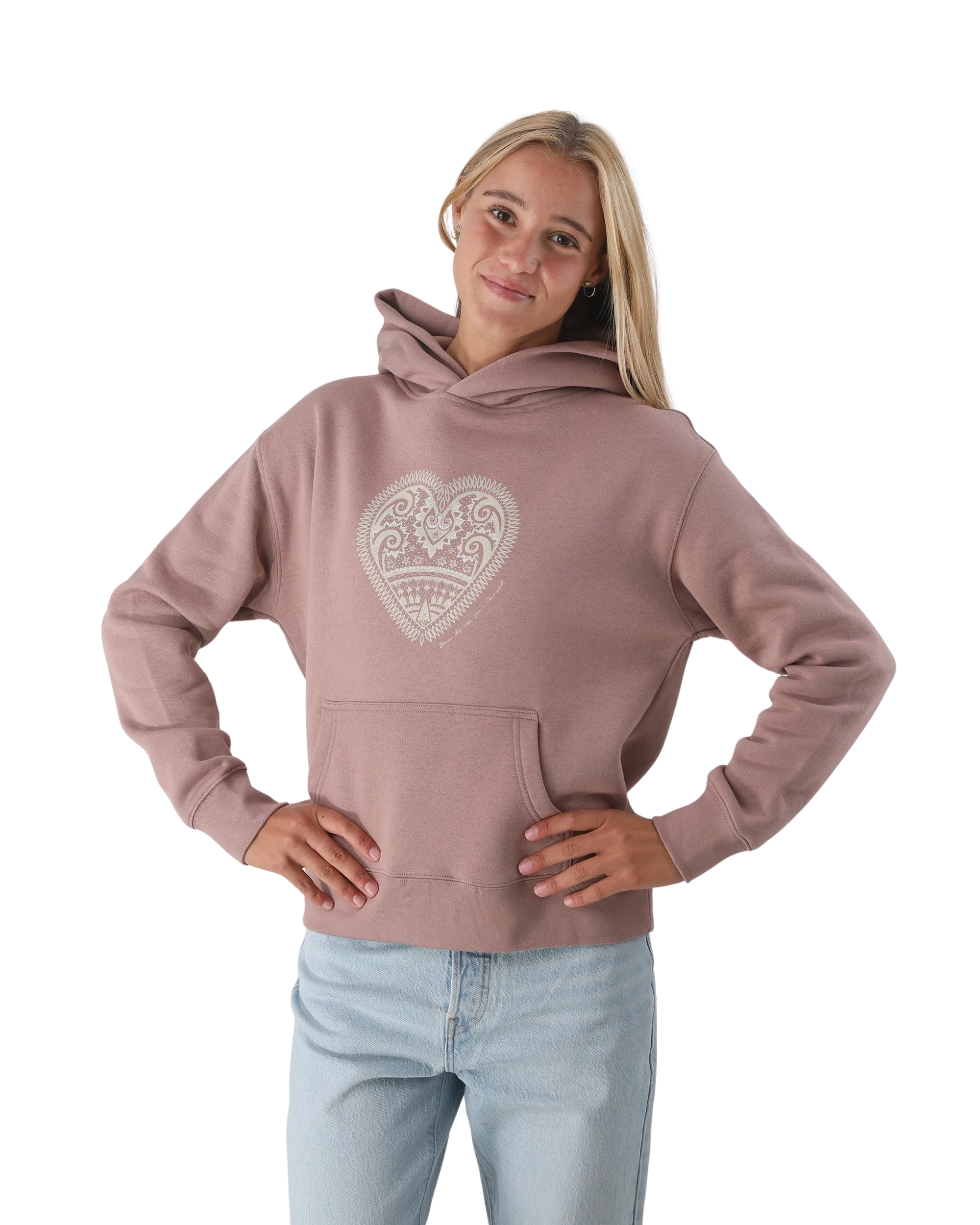 Born by the Sea Mandala Heart Hoodie in Hazy Pink