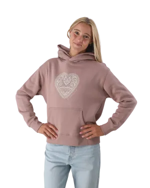 Born by the Sea Mandala Heart Hoodie in Hazy Pink