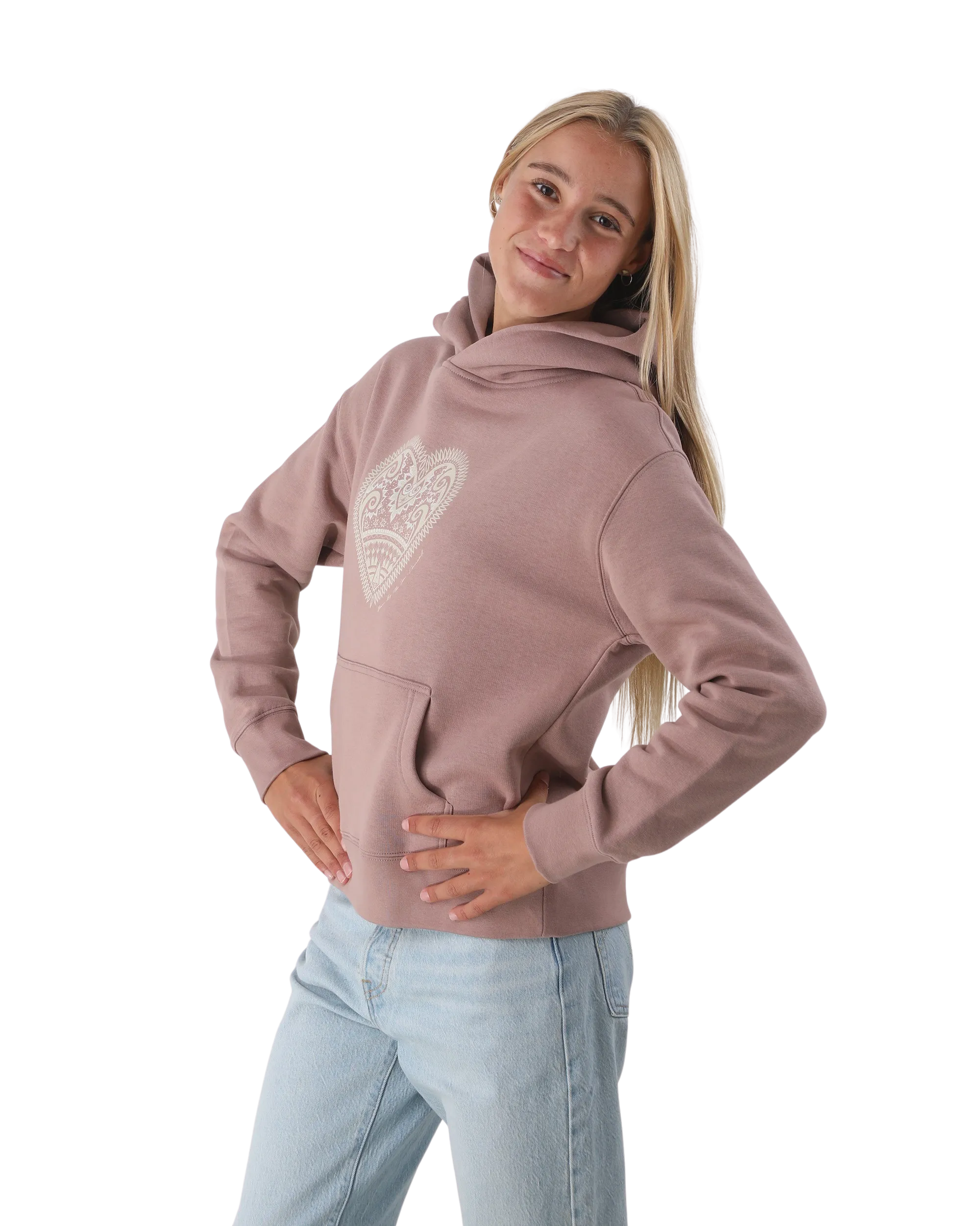 Born by the Sea Mandala Heart Hoodie in Hazy Pink
