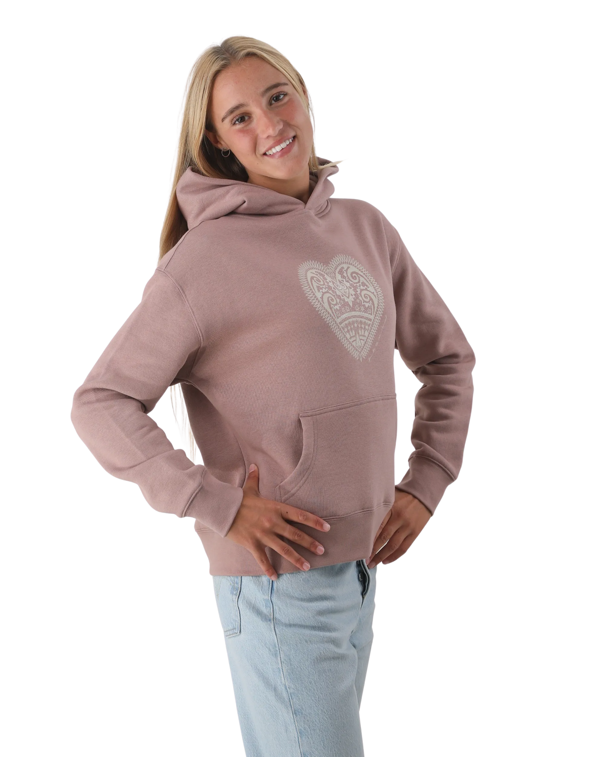 Born by the Sea Mandala Heart Hoodie in Hazy Pink