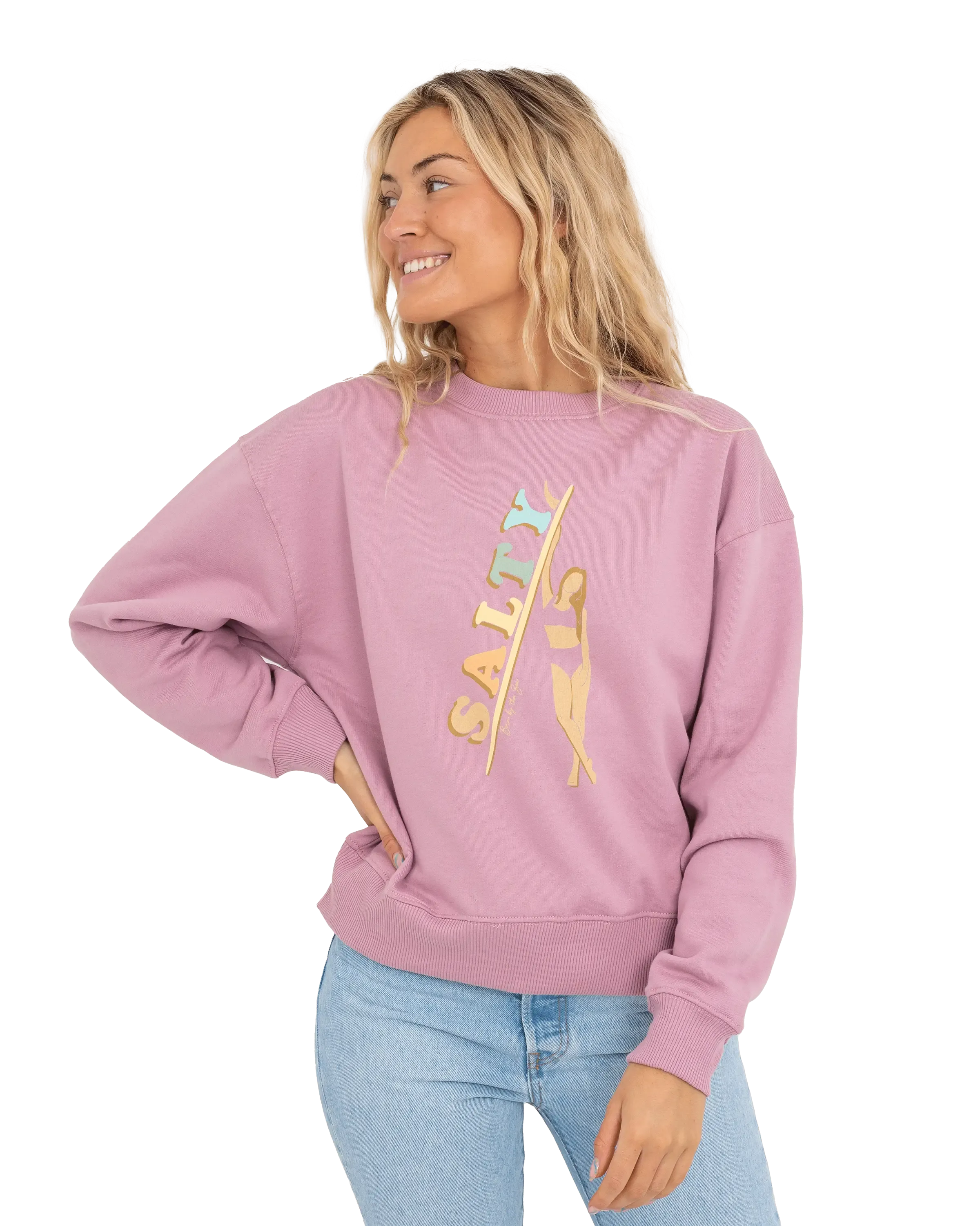 Born by the Sea Salty Surfer Sweatshirt in Purple Rose