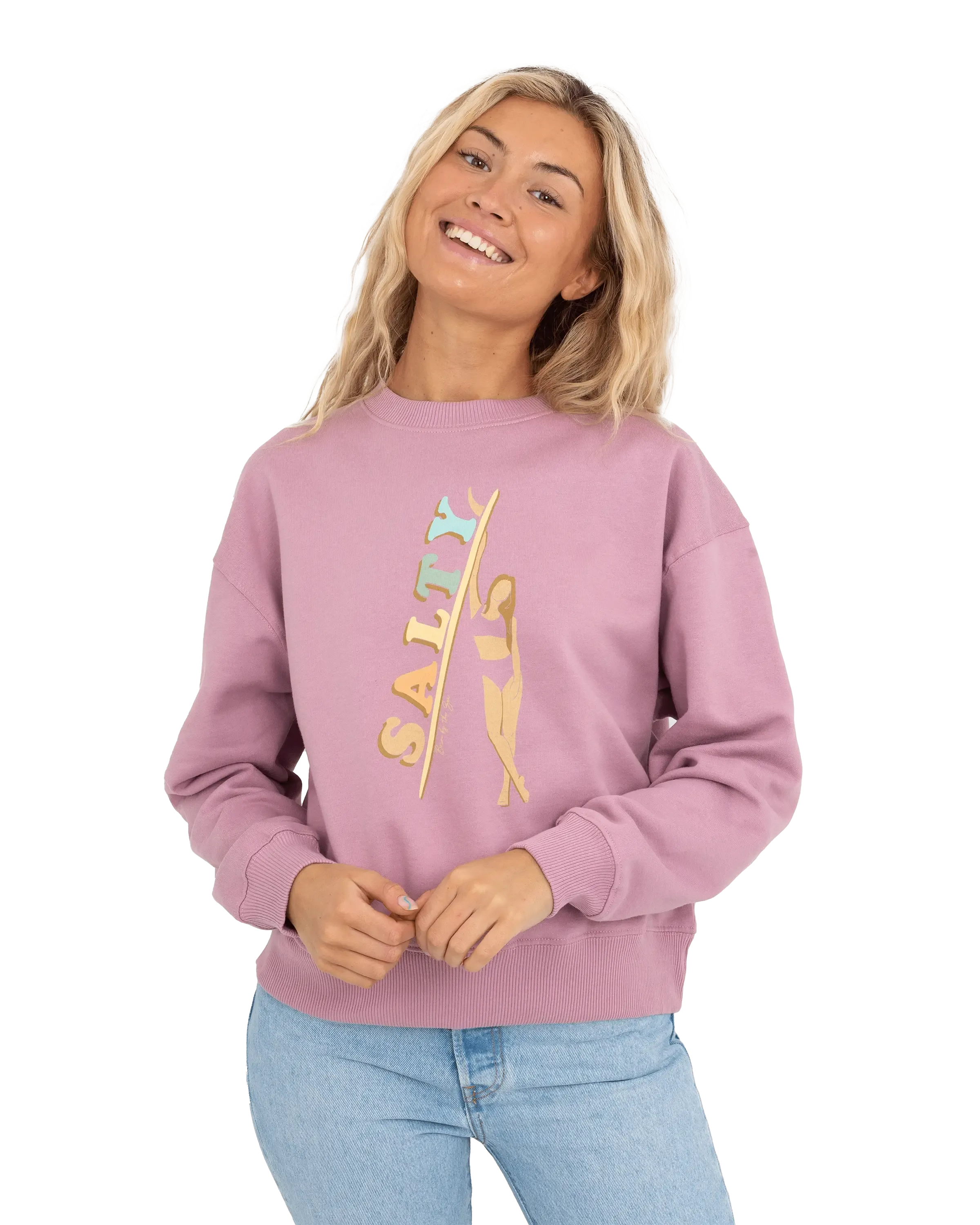 Born by the Sea Salty Surfer Sweatshirt in Purple Rose