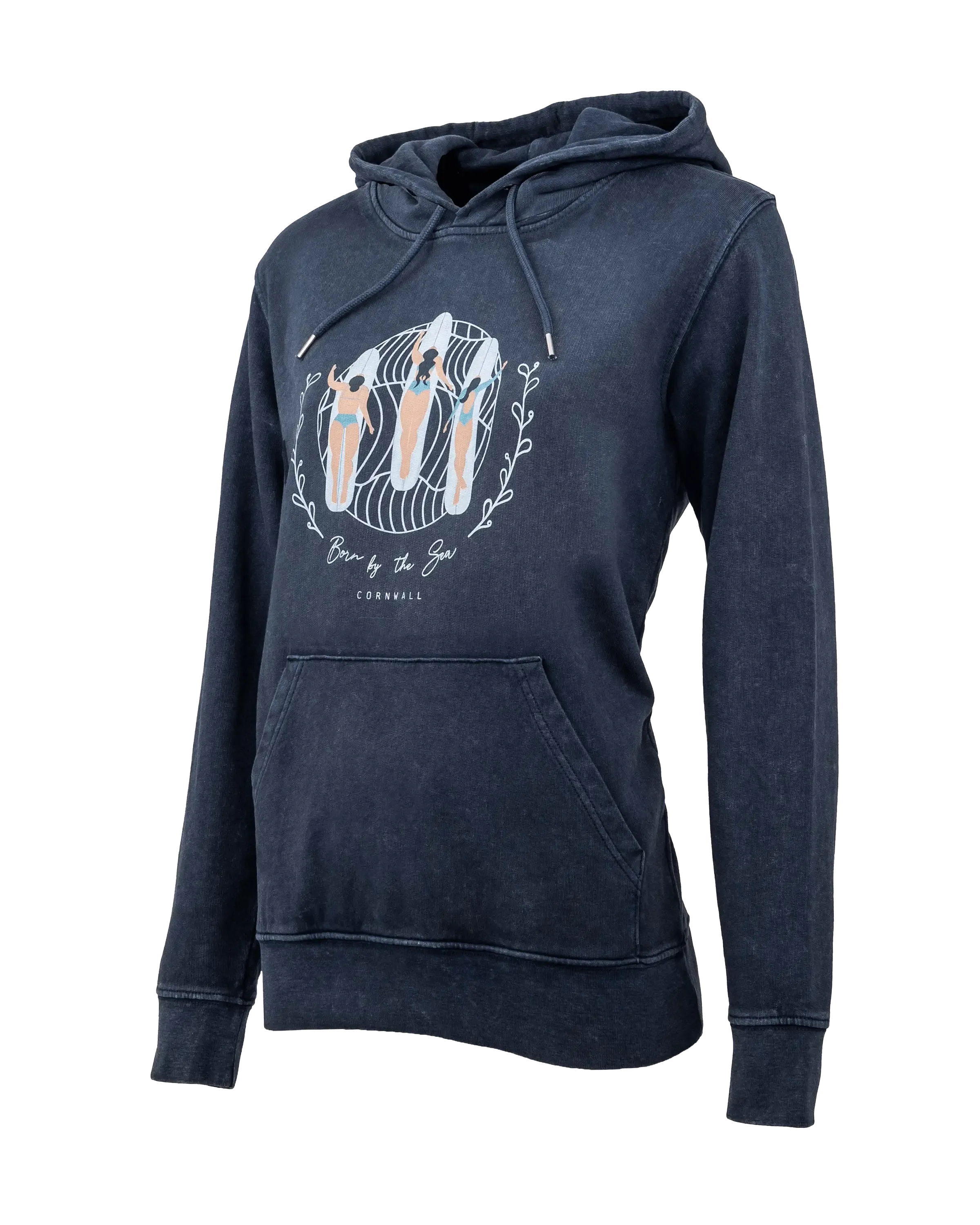 Born by the Sea Surf Babes Hoodie in Dyed Aged India Ink Grey