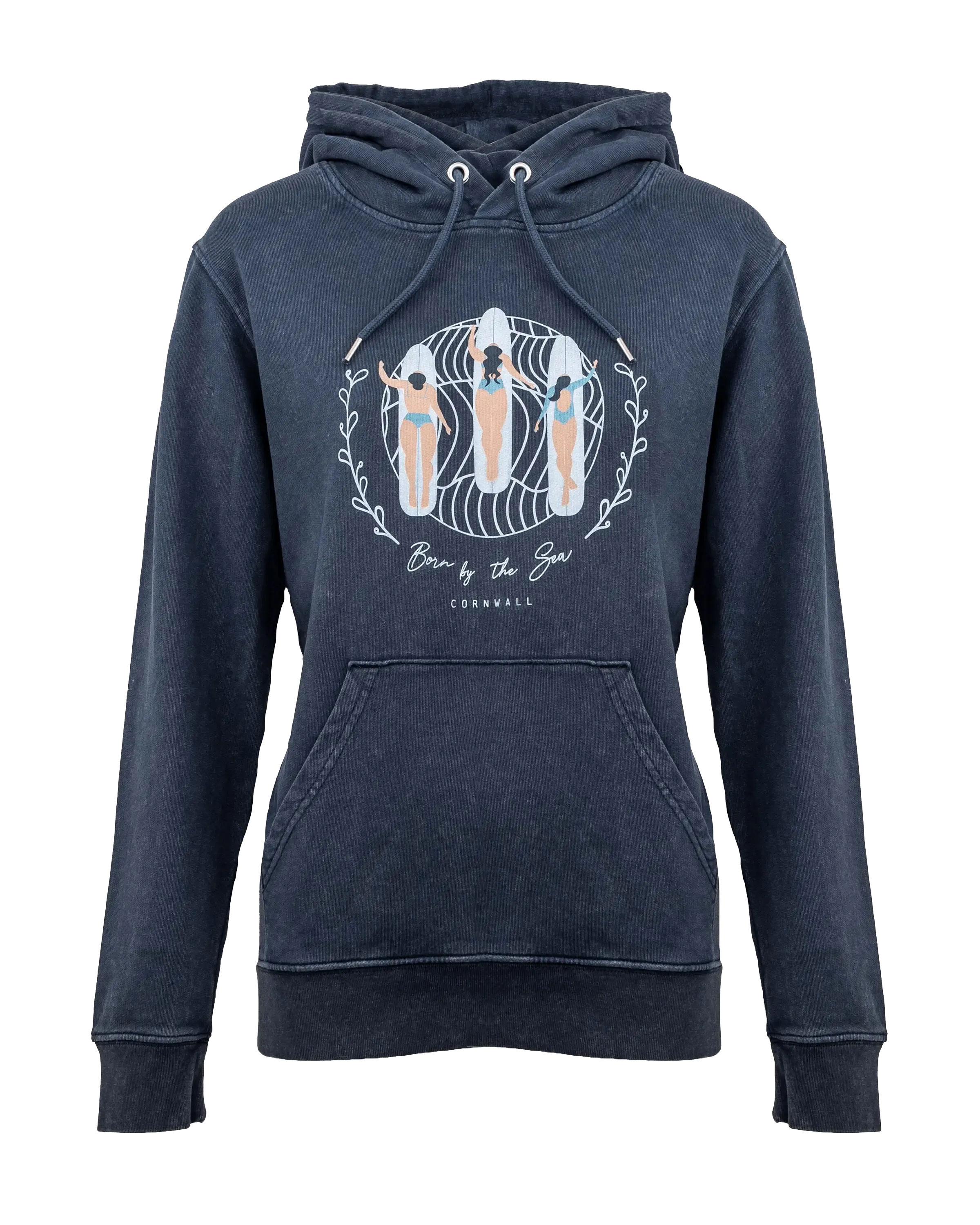Born by the Sea Surf Babes Hoodie in Dyed Aged India Ink Grey