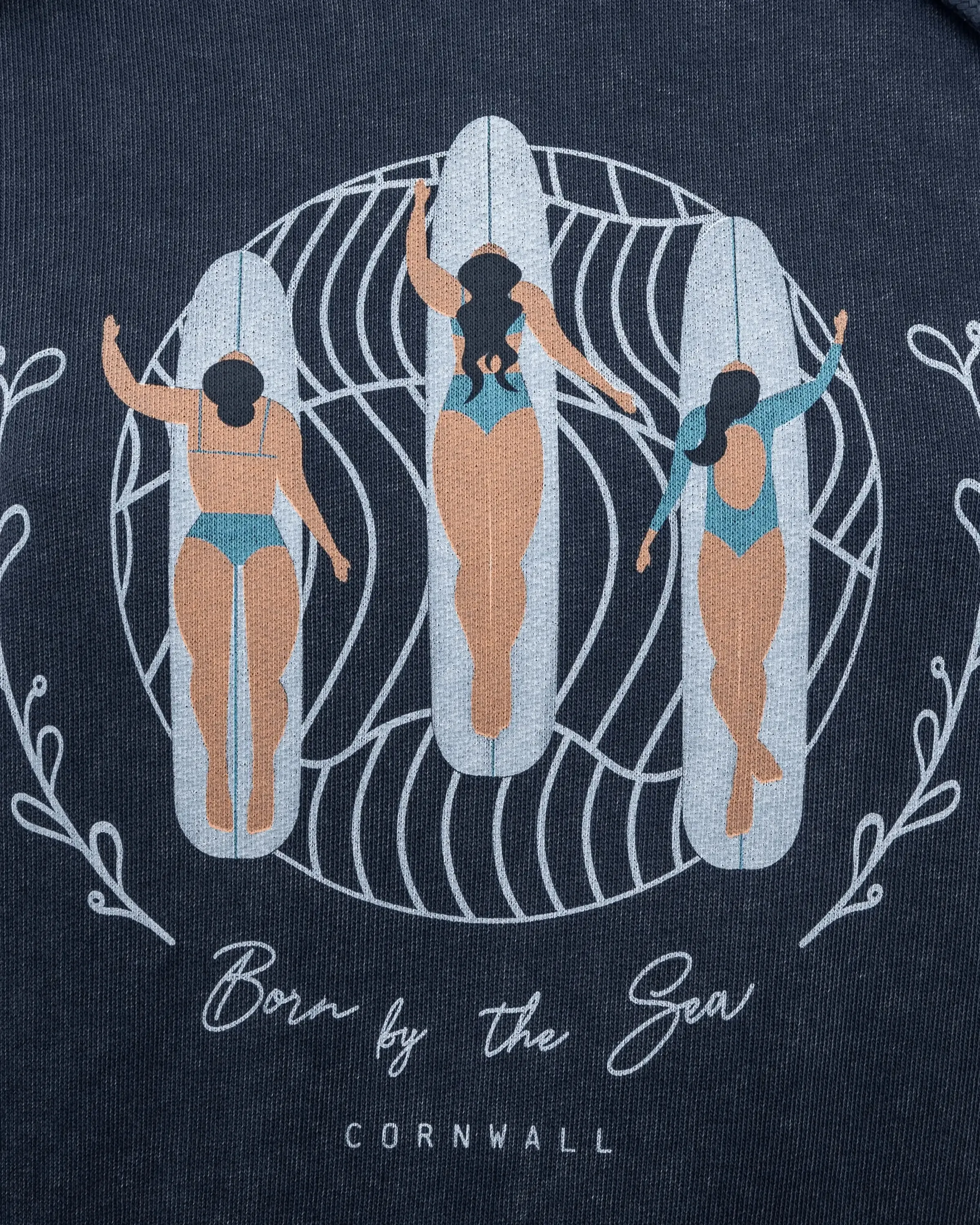 Born by the Sea Surf Babes Hoodie in Dyed Aged India Ink Grey